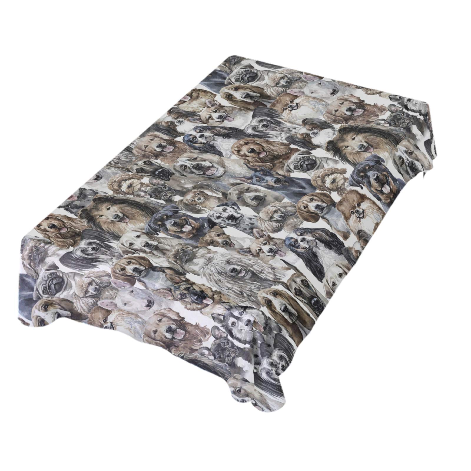 Vintage Watercolor Dog Print Rectangle Tablecloth - 60x108 Inch Polyester Party Table Cover for Dining, Wedding, Birthday & Holiday Decorations - Grunge Style Washable Table Decor for Indoor/Outdoor Events