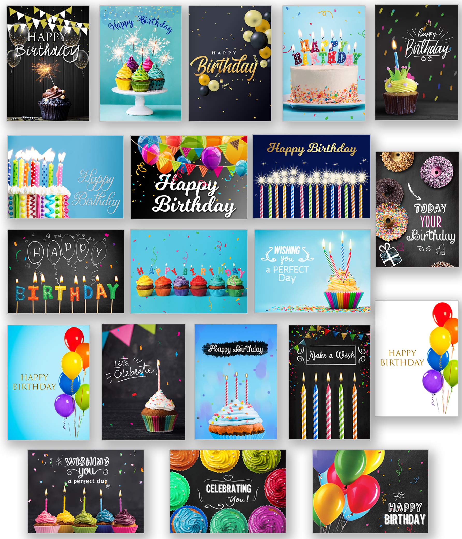 20 Unique Happy Birthday Cards with Envelopes & Stickers - 4x6 Inch Folded Greeting Cards, Premium Thick Matte Cardstock in Sturdy Gift Box - Perfect for Birthday Parties, Anniversaries & Special Occasions