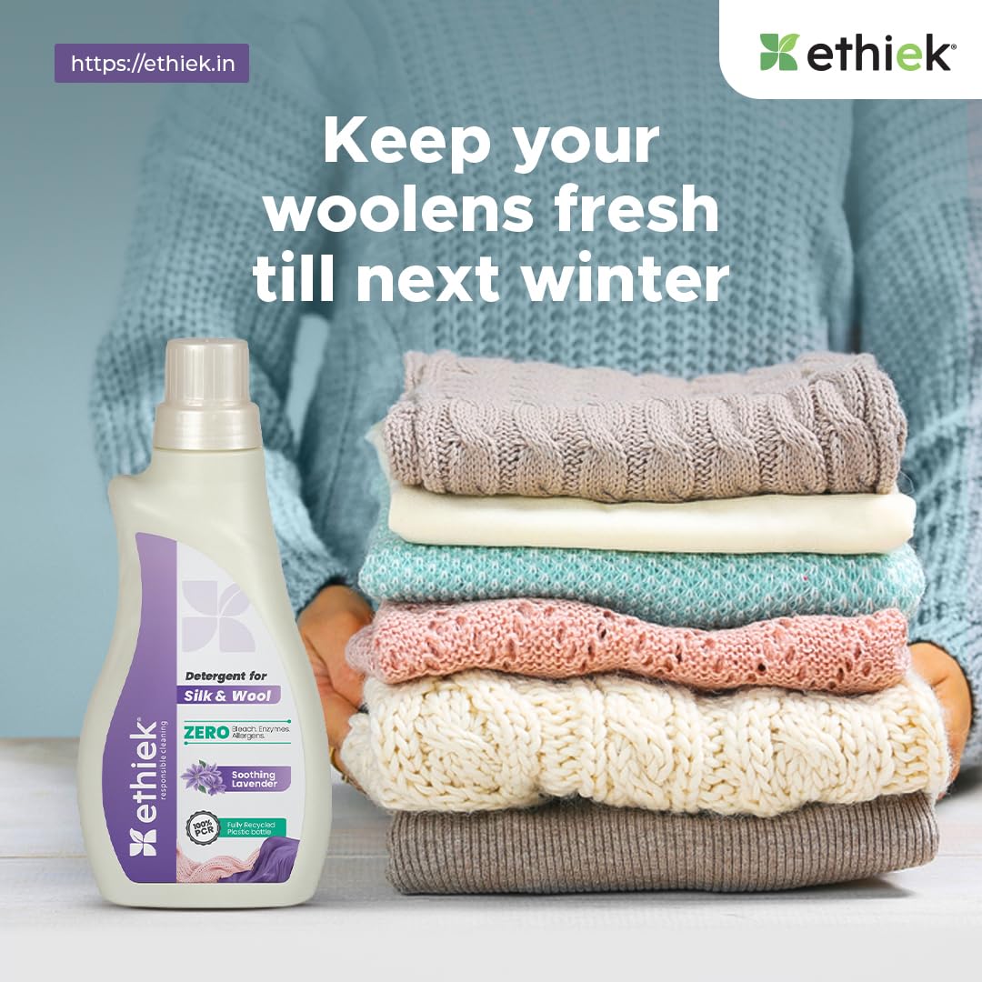 Ethiek Liquid Detergent for Silk, Wool & Delicate Fabrics - Gentle Enzyme-Free Natural Organic Laundry Detergent - Safe for Top Load, Front Load Washing Machines & Hand Wash - 500ml - Perfect for Baby Clothes, Lingerie & Cashmere Sweaters