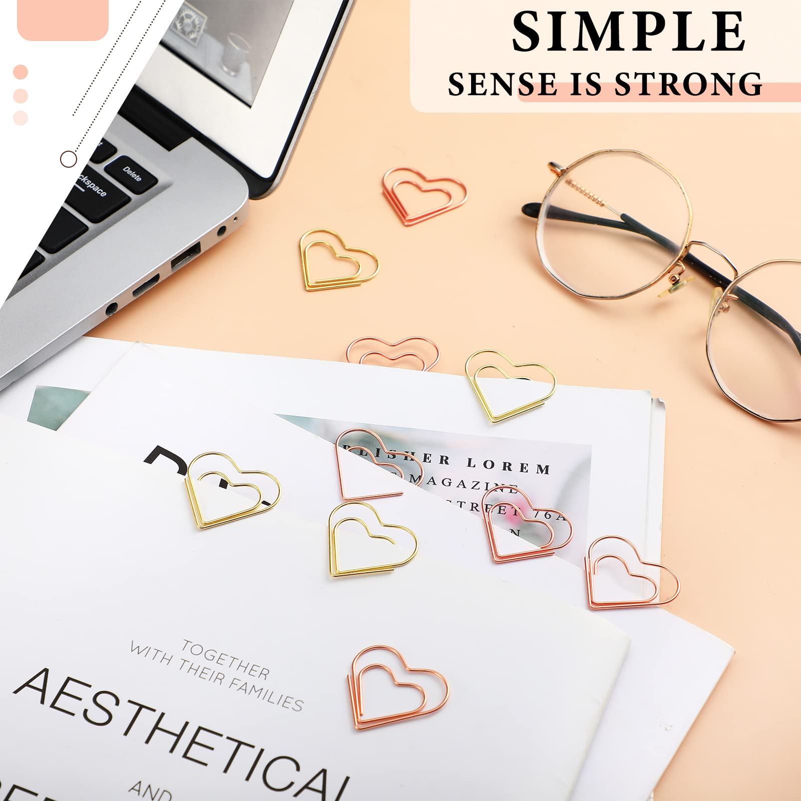 100 Pieces Heart-Shaped Paper Clips - Gold & Rose Gold Metal Office Supplies with Clear Storage Box | Perfect for Journaling, Document Organization, School & Office Use