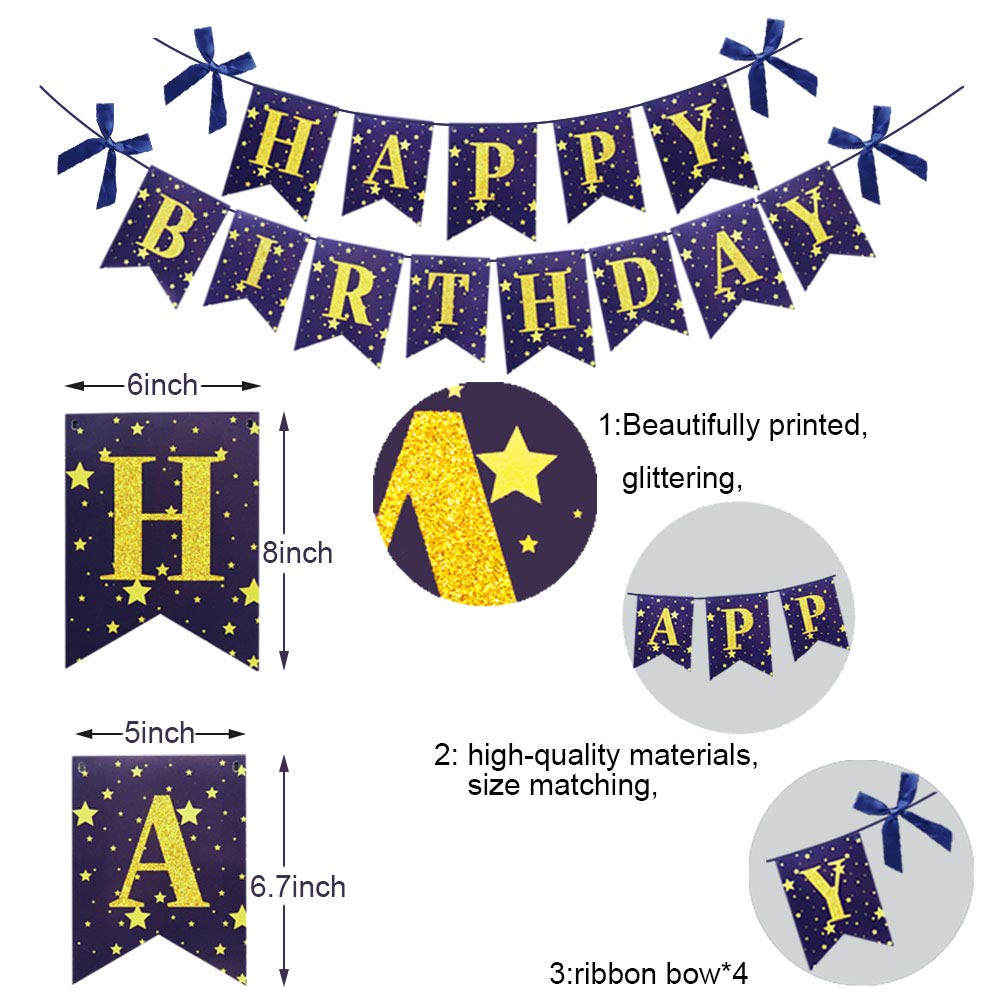 51st Birthday Party Decorations - Gold Happy Birthday Banner, Number 51 Balloons, Sash & Confetti - Perfect for 51 Year Old Celebration Supplies (Dark Blue) - Ideal for Milestone Birthdays, Retirement Parties & Anniversary Decor