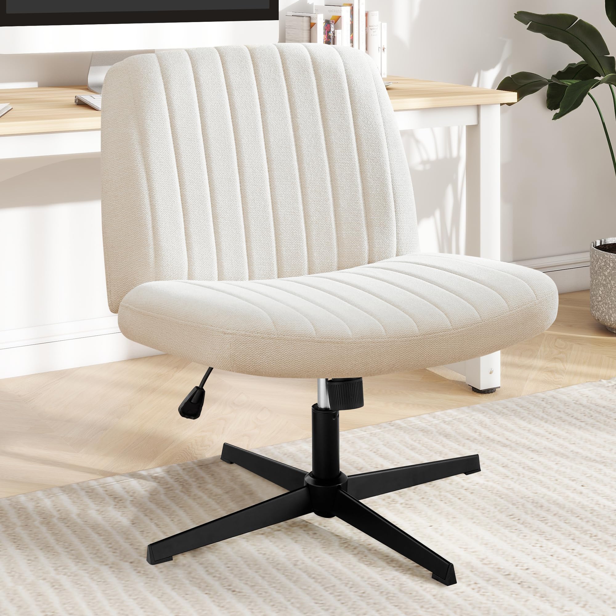 DUMOS Criss Cross Chair - Armless Office Desk Chair with Adjustable Height, No Wheels, Comfortable Task Seating for Home & Office - Perfect for Computer Work, Vanity Desk, and Study Areas