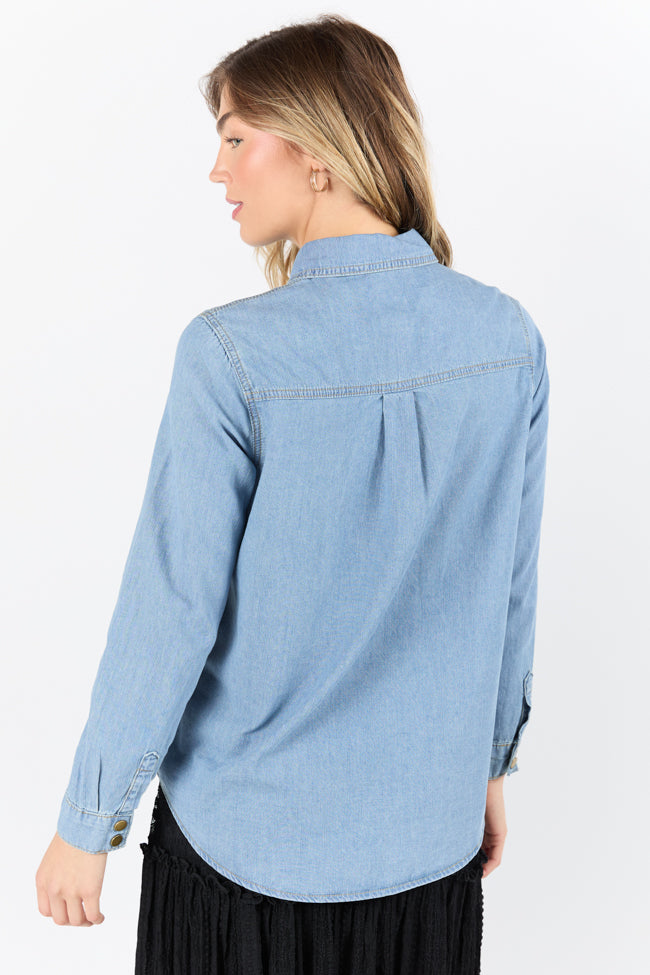 Stylish Gussied Up Yoke Detail Chambray Button Down Shirt for Women - Perfect for Office Wear, Casual Outings & Date Nights
