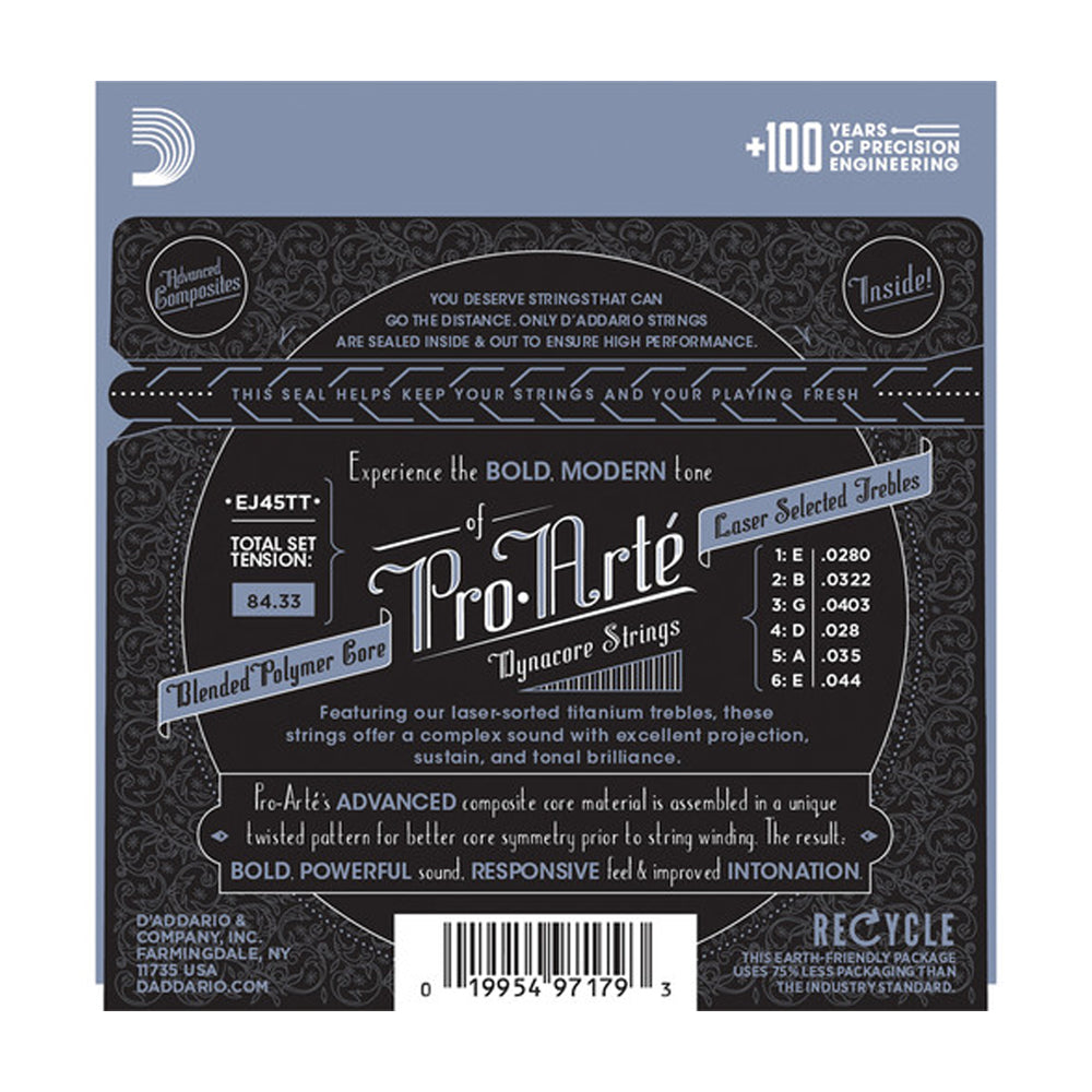 D'Addario Pro Arte Dynacore Titanium Trebles Classical Guitar Strings - Normal Tension for Warm Tone & Durability | Perfect for Classical, Flamenco & Fingerstyle Playing