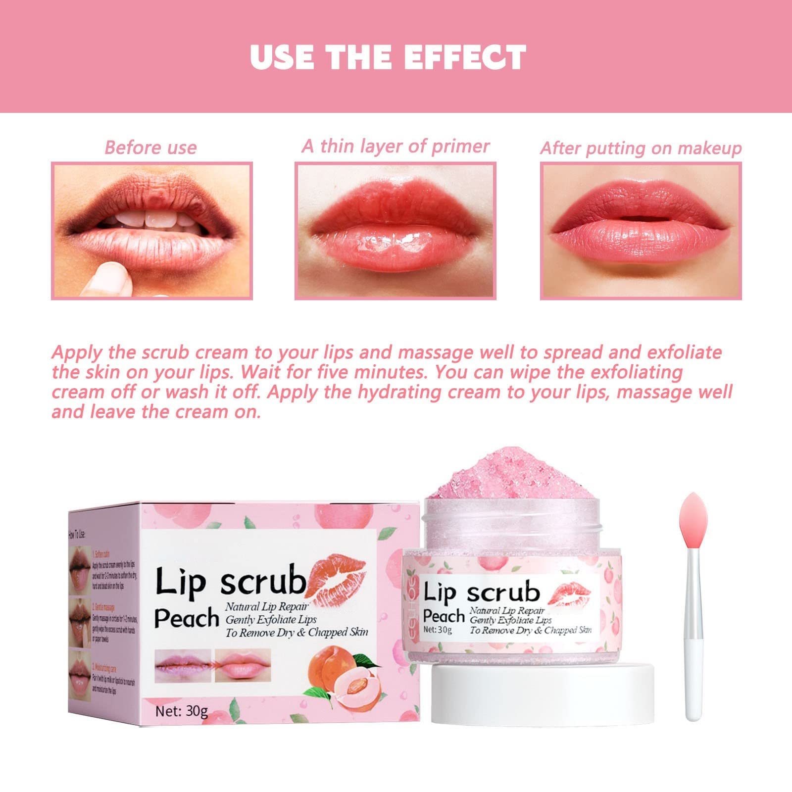 Peach Lip Scrub & Plumper - Hydrating Exfoliator for Dry Lips, Fades Lip Lines & Revitalizes - 99% Aloe Gel Lipstick for Natural Lip Care - Perfect for Daily Use & Nighttime Lip Treatment (One Size)