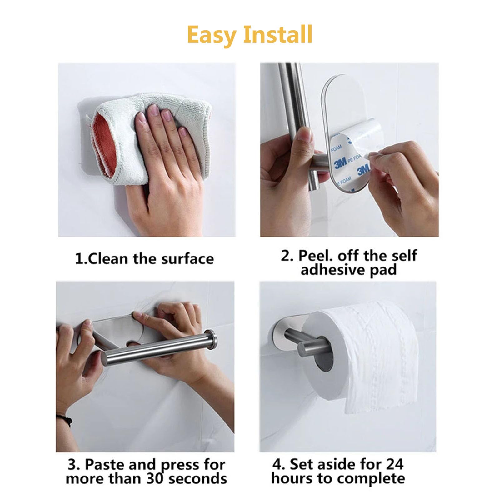 Stick-On Toilet Paper Holder - No Drill Bathroom & RV Paper Roll Holder - SUS304 Stainless Steel - Self Adhesive Mount - Silver Finish - Perfect for Small Spaces, Apartments, Campers & RVs