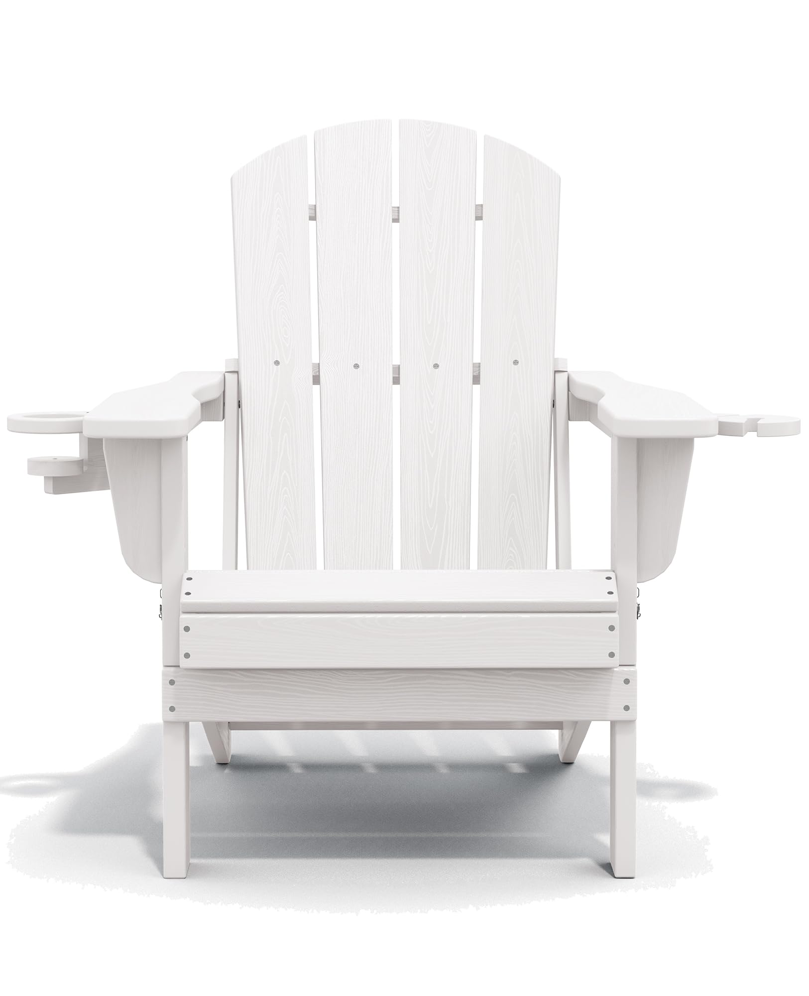 Premium SERWALL Adirondack Chair with Cup Holders - Durable HDPE Composite Outdoor Patio Furniture - All-Weather Resistant White Lounge Chair for Backyard, Poolside & Garden Relaxation