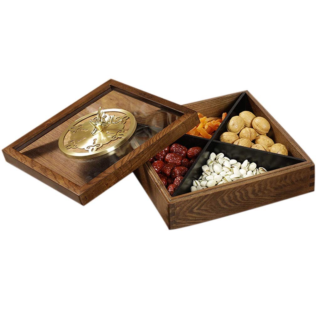 Premium Chinese Solid Wood Snack Bowl with Lid - Rotating Divided Nut & Candy Storage Box for Fruits, Nuts, Seeds - Perfect for Living Room Snacking, Chinese New Year Celebrations, and Party Entertaining
