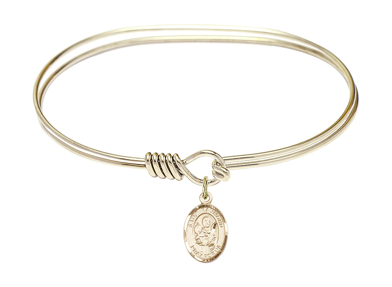 F A Dumont 7 Inch Oval Eye Hook Bangle Bracelet with St. Raymond Nonnatus Charm - Elegant Religious Jewelry for Women, Perfect for Gifts, Church, Weddings & Special Occasions