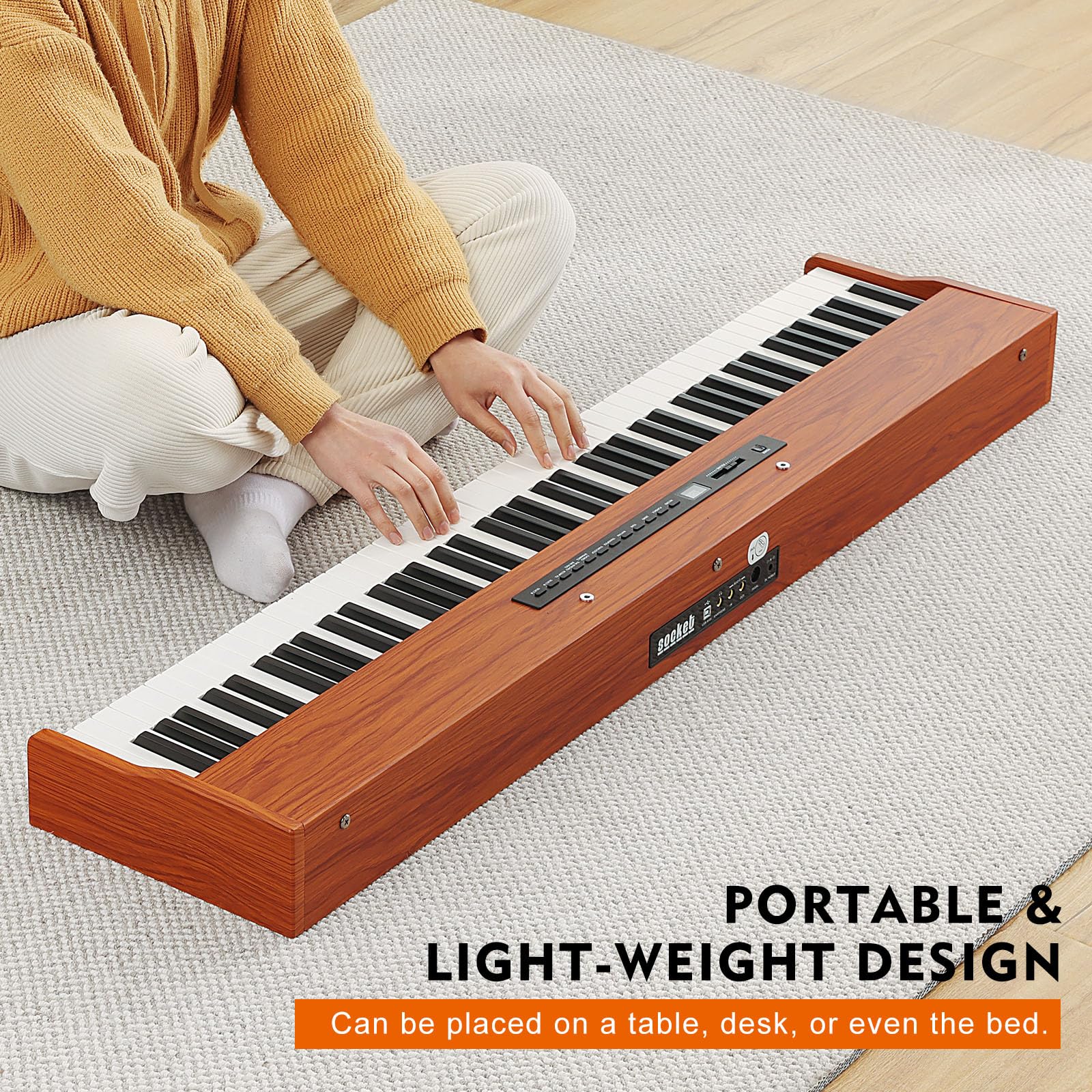 MUSTAR 88 Key Semi-Weighted Digital Piano for Beginners - Full Size Electric Keyboard with Stand, Built-in Speakers & Sustain Pedal - Brown | Home Studio, Music Practice, Live Performance