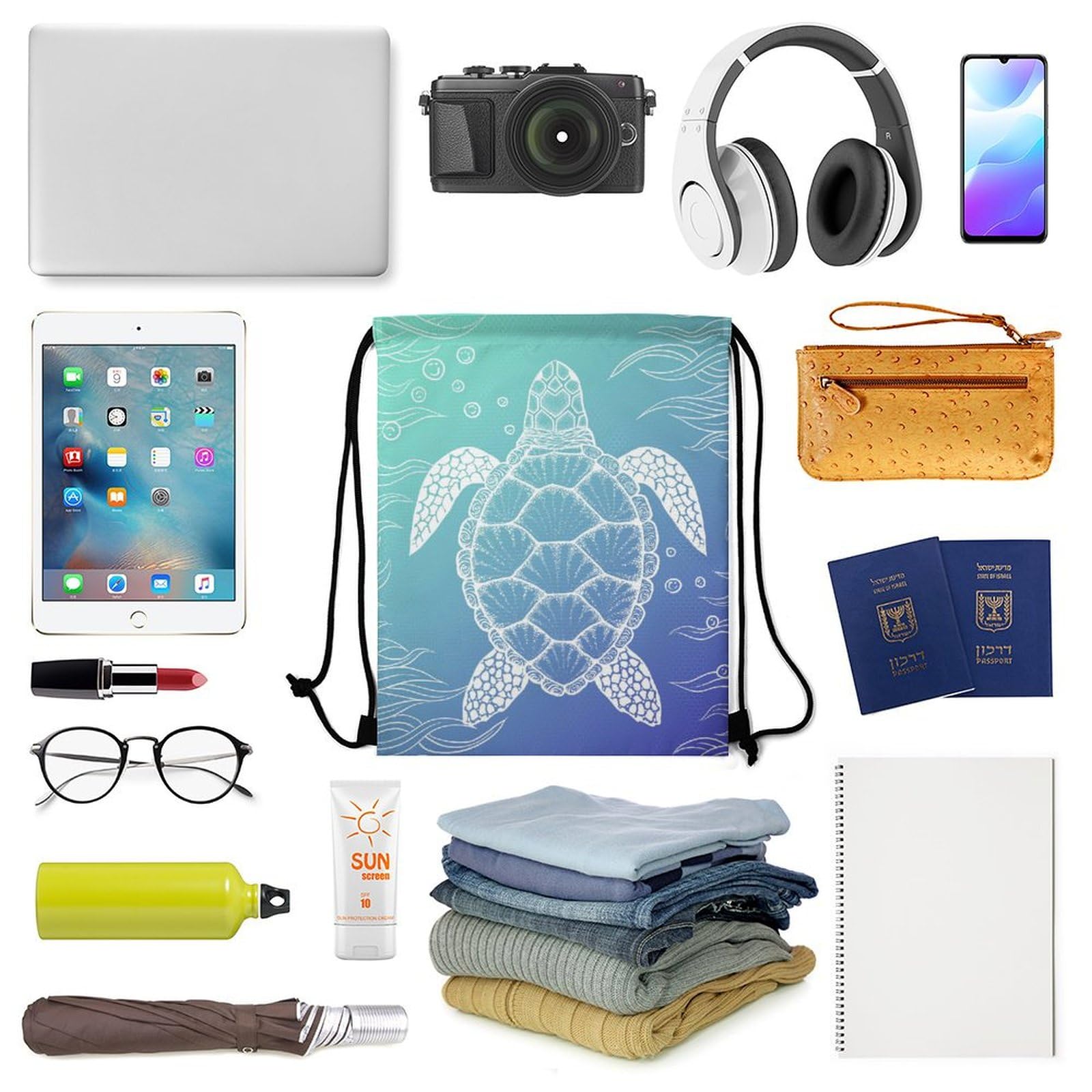 **Waterproof Turtle Drawstring Backpack - Sports & Gymnastics Grip Bag for Men & Women - Durable Pull String Storage Bag - Perfect for Gym, Beach, Travel & Outdoor Activities**