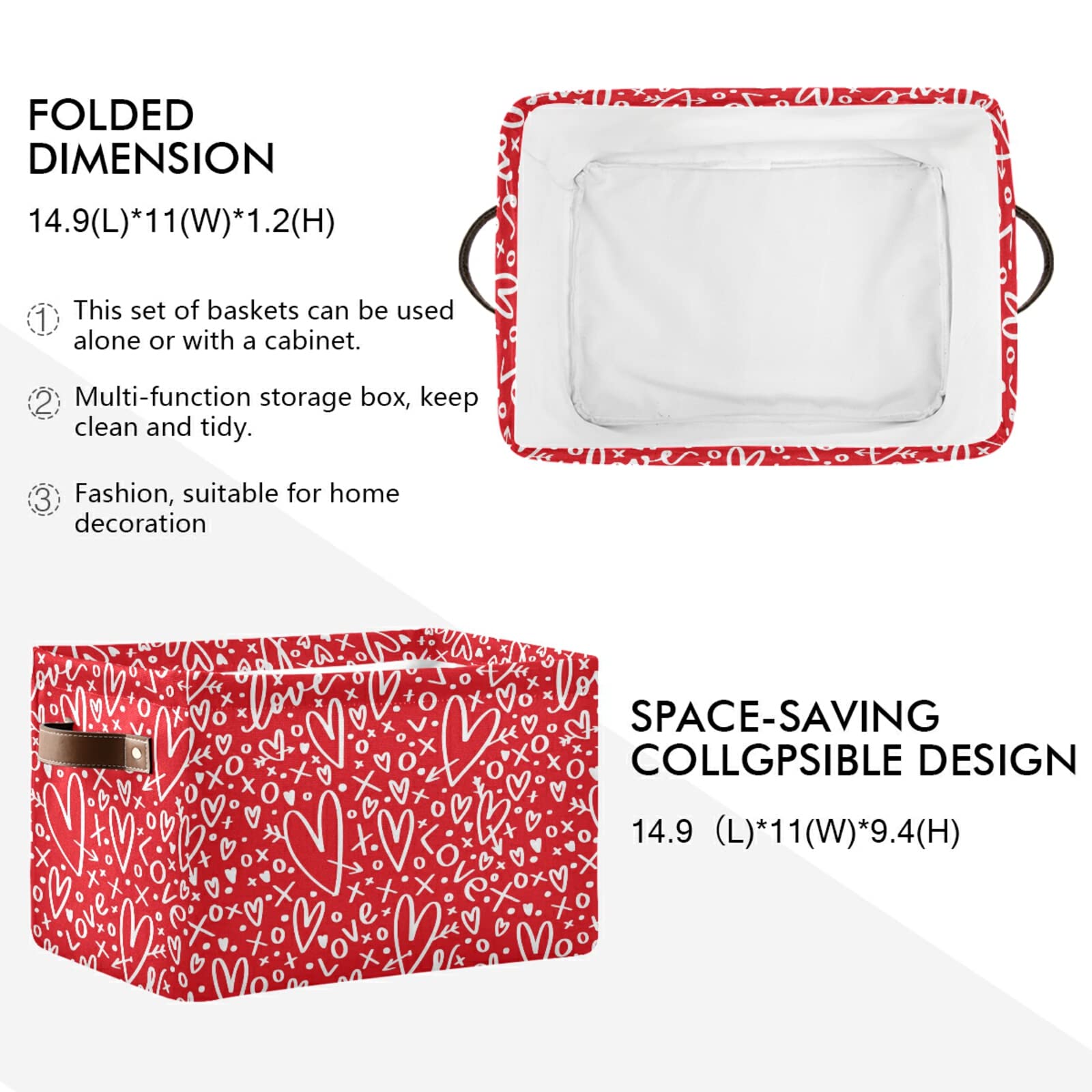 Hearts & Arrows Collapsible Canvas Storage Bin - Large 15