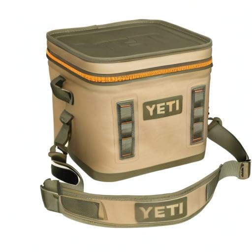 YETI Hopper Flip 12 Can Portable Cooler - Insulated Soft-Sided Cooler for Camping, Beach & Tailgating - Field Tan / Blaze Orange - Keeps Drinks Cold for Hours - Perfect for Outdoor Adventures, Picnics & Road Trips