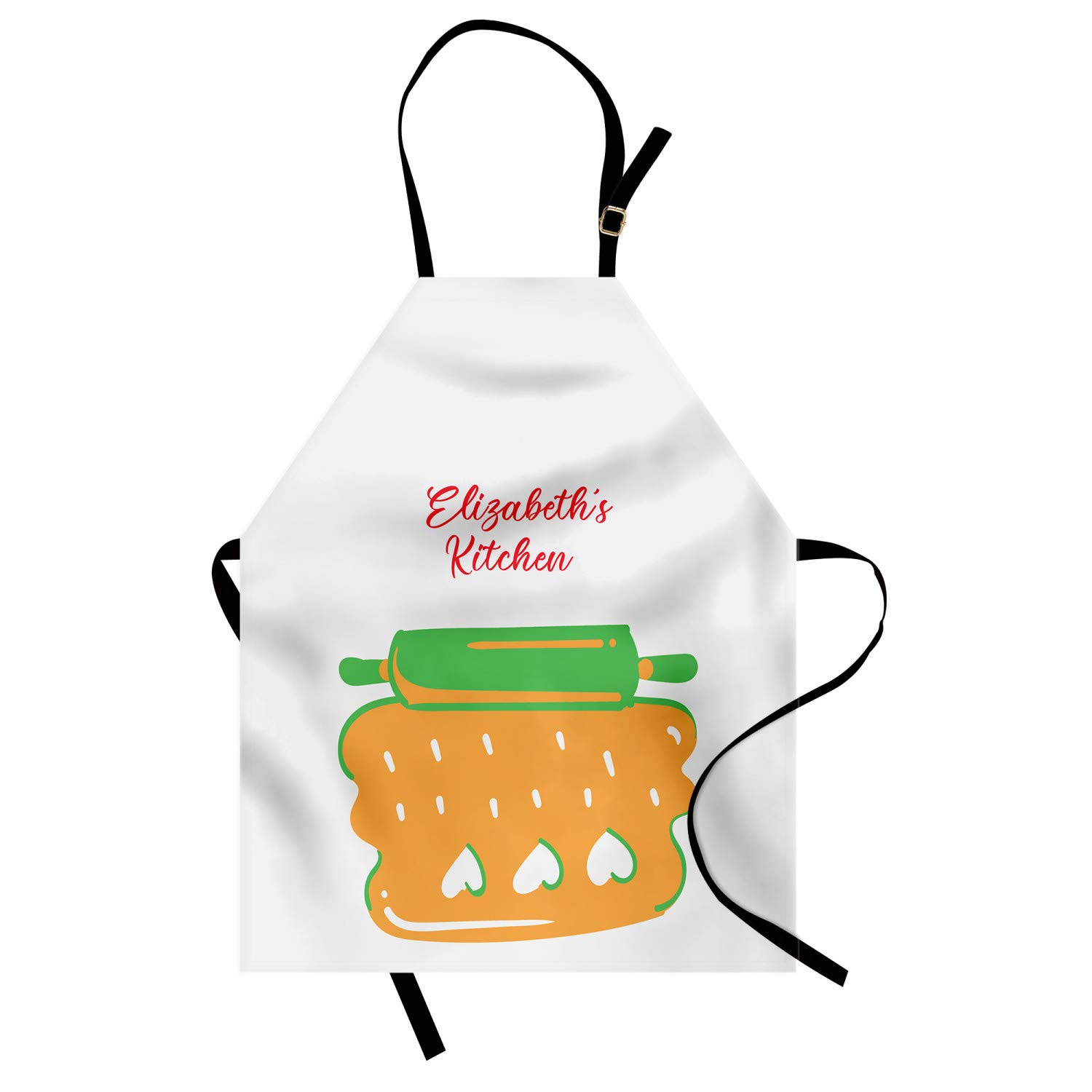 Ambesonne Personalized Chef Apron - Unisex Kitchen Bib with Adjustable Neck, Cartoon Baking Design & Colorful Rolling Pin Dough Motif - Perfect for Cooking, Baking & BBQ - Adult Size (Marigold Pearl)