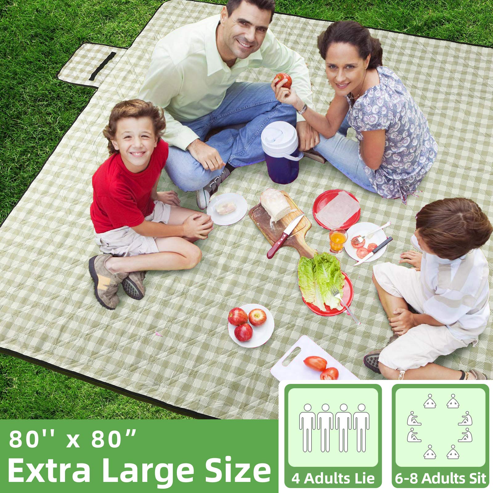 ZAZE Waterproof Extra Large Picnic Blanket - Foldable Beach Blanket for Outdoor, Camping & Park (5 Color Options) - Perfect for Beach Days, Picnics, Concerts and Backyard Gatherings