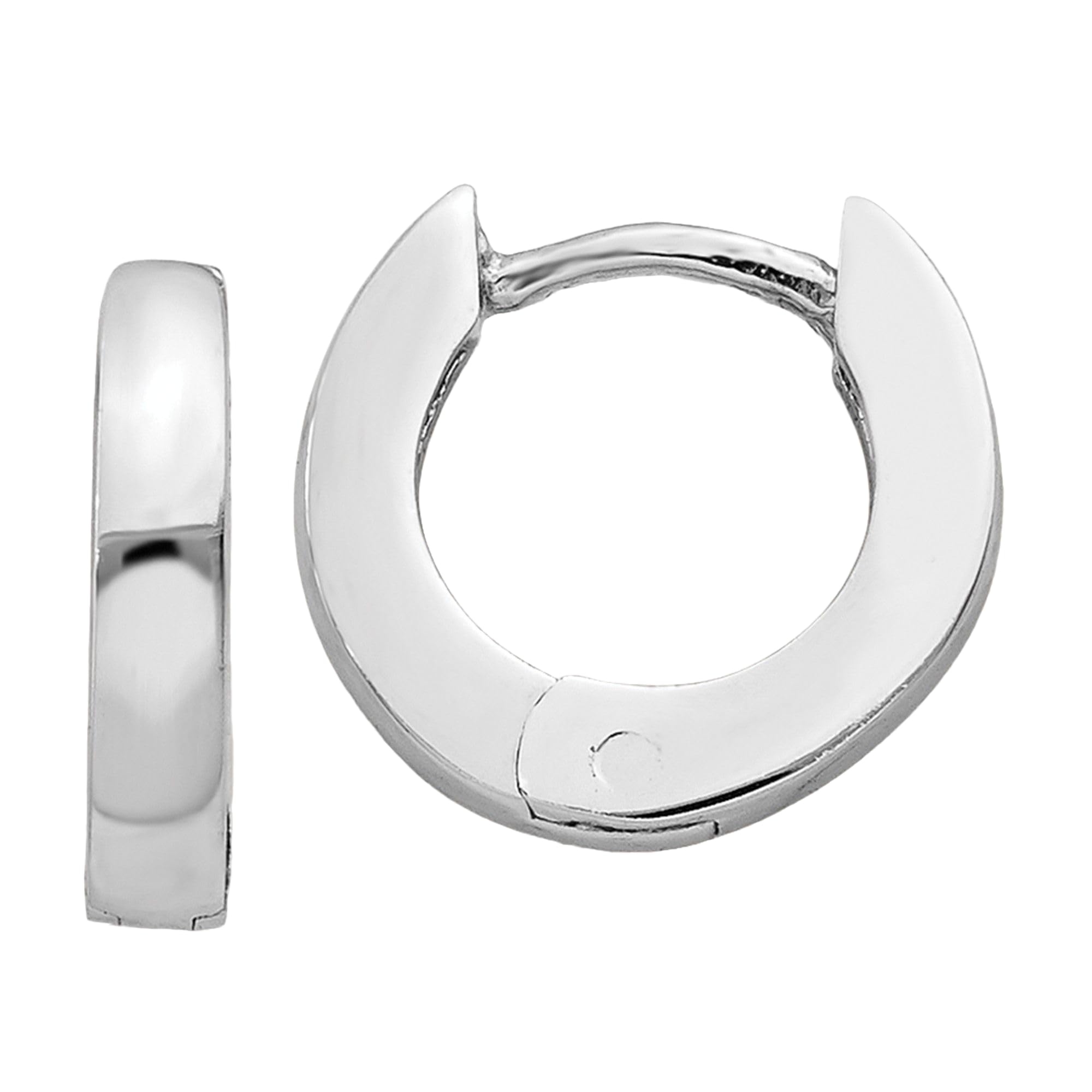 14K Solid White Gold Small Mini Hoop Huggie Earrings - Round Hinged Design for Everyday Wear, Gift Giving & Special Occasions