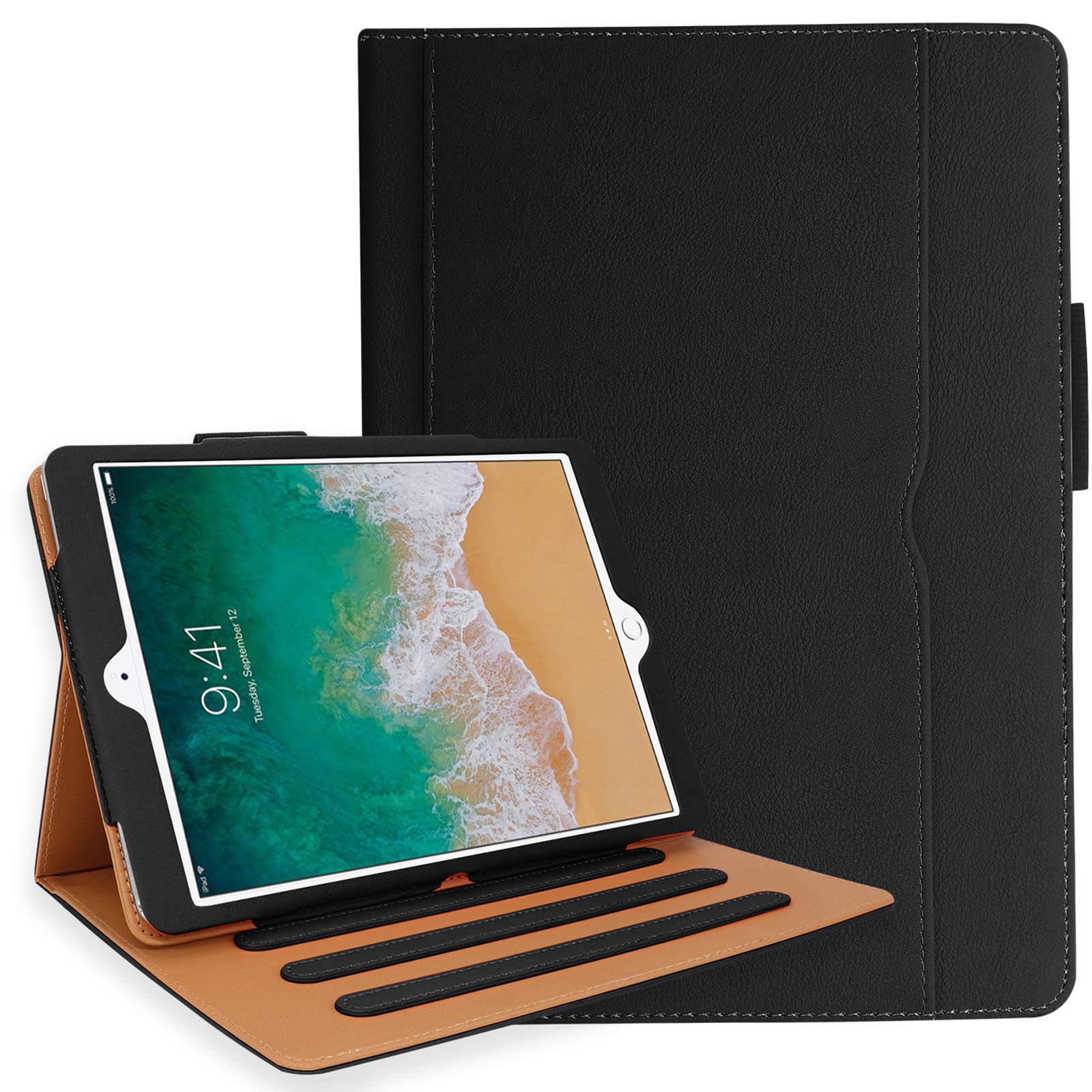 Premium iPad Air 5th/4th Gen Case (2022/2020) & iPad 10.9 Inch Protective Cover with Pencil Holder - Multi-Angle Stand, Hand Strap & Auto Sleep/Wake Function | Perfect for Work, Study & Travel | Durable Black Design