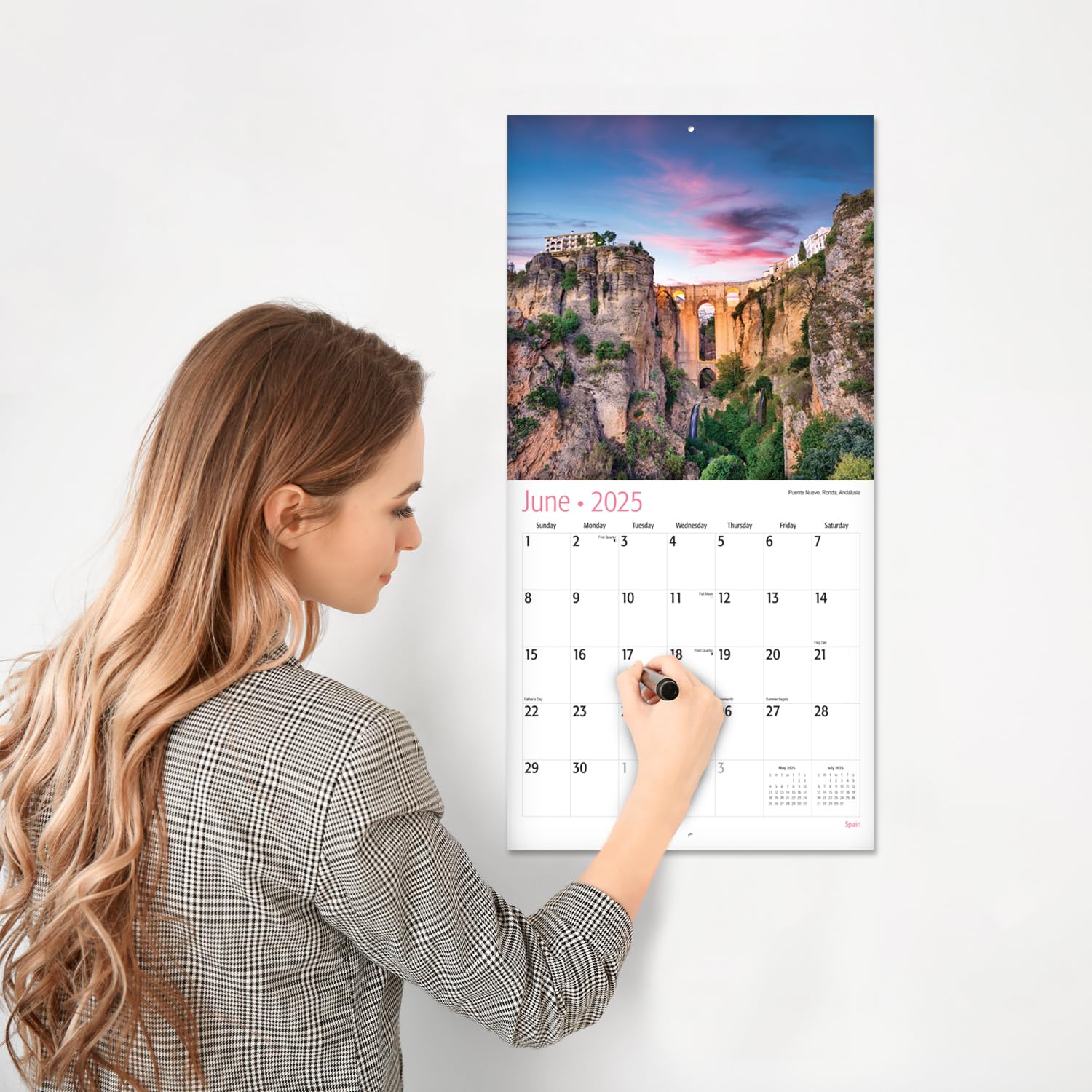 RED EMBER Spain 2025 Wall Calendar - 12 Month Large 12x24 Inch with Thick Sturdy Paper | Perfect Gift for Travel Lovers | European Vacation & Home Office Decor Inspiration