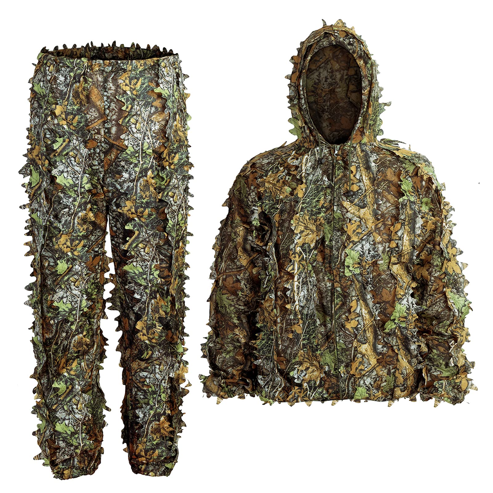 3D Leafy Camouflage Ghillie Suit for Men & Kids - Adult Hunting Camo Suit for Turkey Hunting, Outdoor Games, Halloween Costume & Tactical Training | Perfect for Woodland Hunting, Airsoft, Paintball & Military Simulation