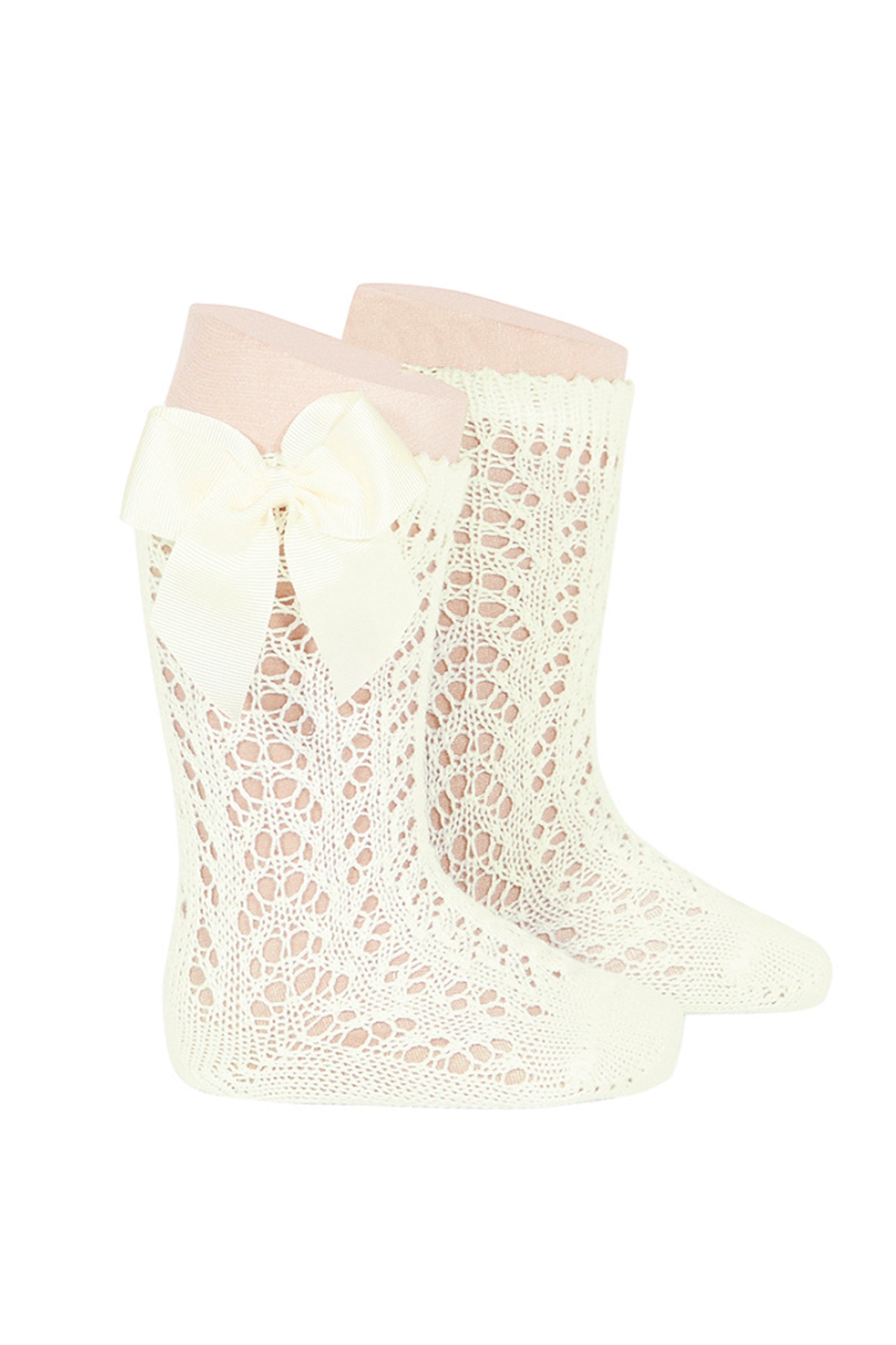 Lace Bow Socks for Women - Elegant Openwork Cream Ankle Socks - Perfect for Weddings, Parties, and Everyday Fashion
