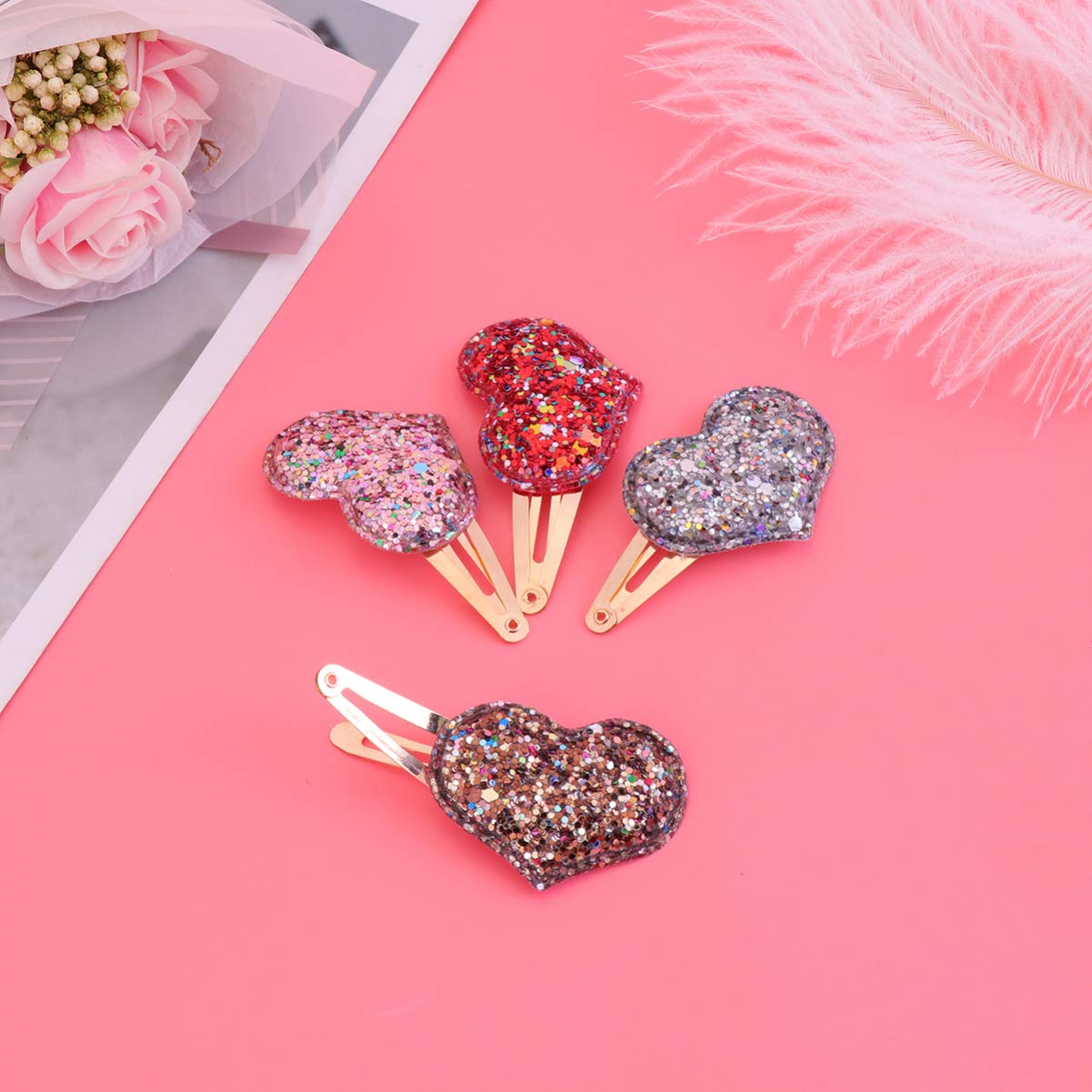 Lurrose 8Pcs Heart Hair Clips Set - Sparkling Sequins Barrettes for Valentines Day, Christmas, Holidays - Perfect for Girls, Women, Party, Wedding, Gift Giving