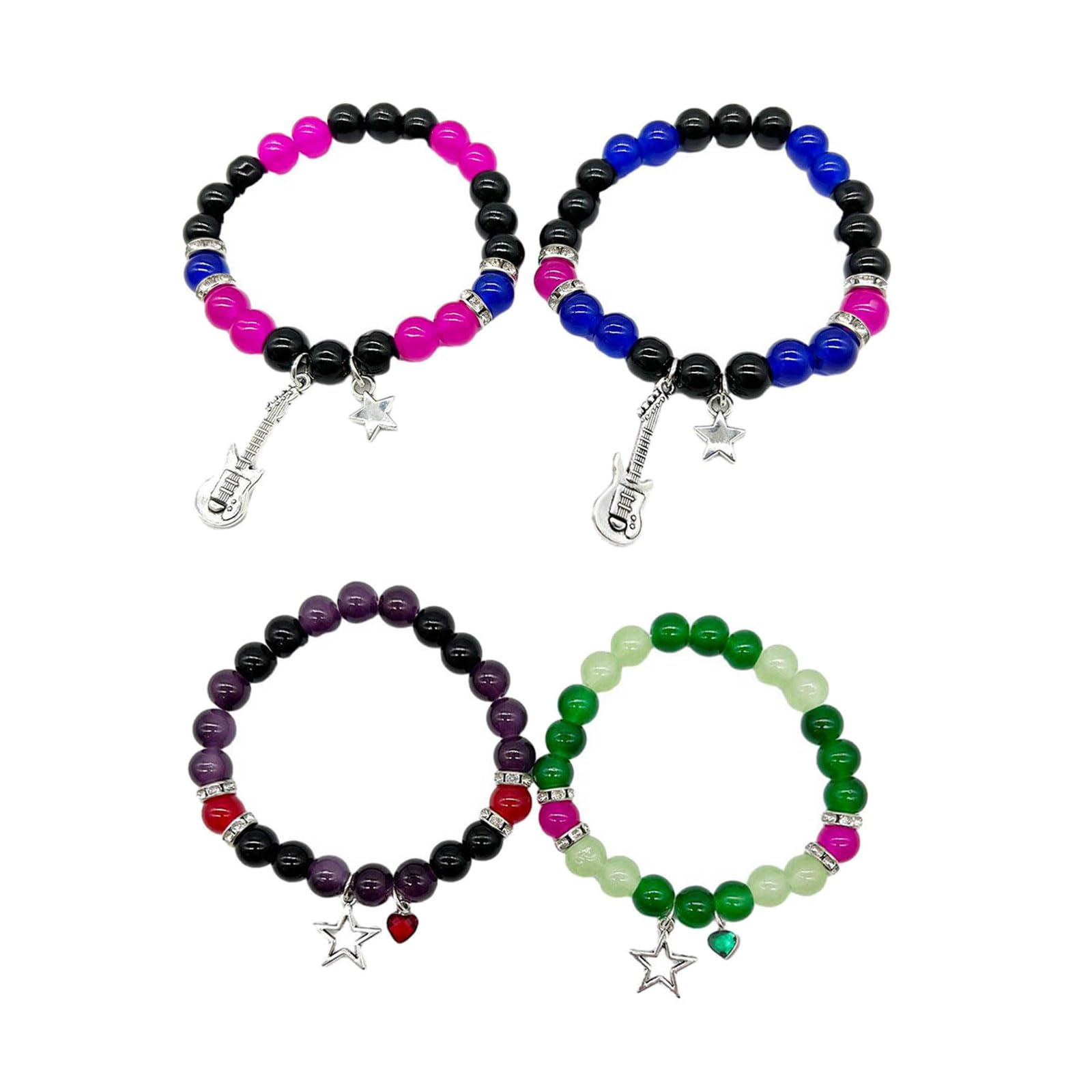 FENOHREFE Y2K Star Guitar Acrylic Bead Bracelet - Stackable Five-Pointed Star Bracelet for Women & Men | Cool Couple Matching Accessories for Music Lovers, Concerts & Festival Fashion