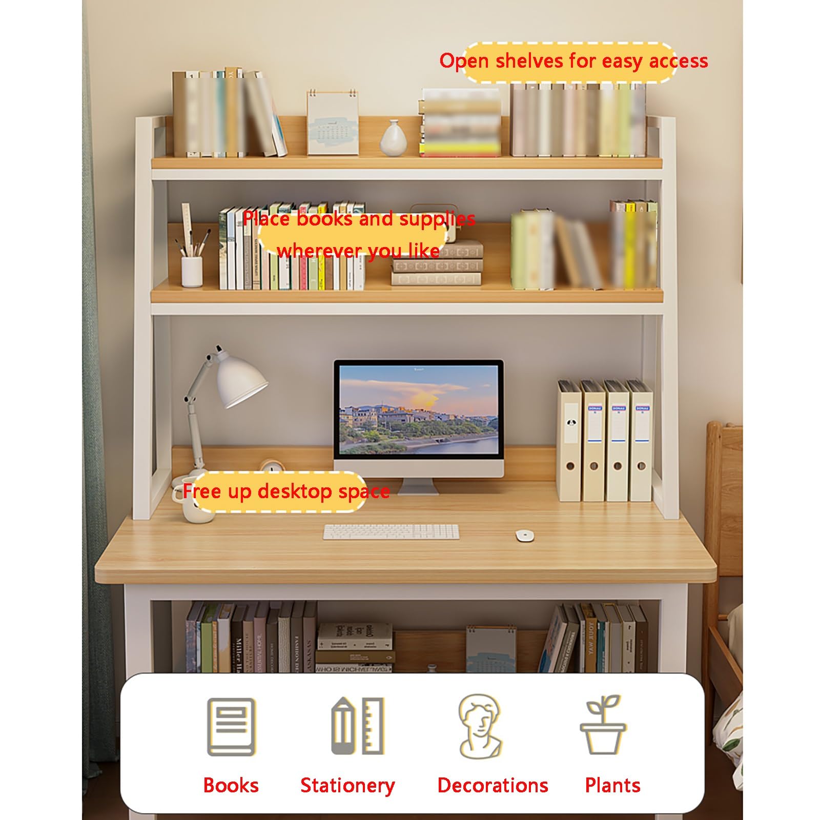 Space-Saving Student Desk Organizer - Sturdy Steel Dormitory Computer Desktop Rack with Hutch | Perfect for Dorm Rooms, Study Spaces & Home Offices | Compact Storage Solution for Books, Laptops & School Supplies