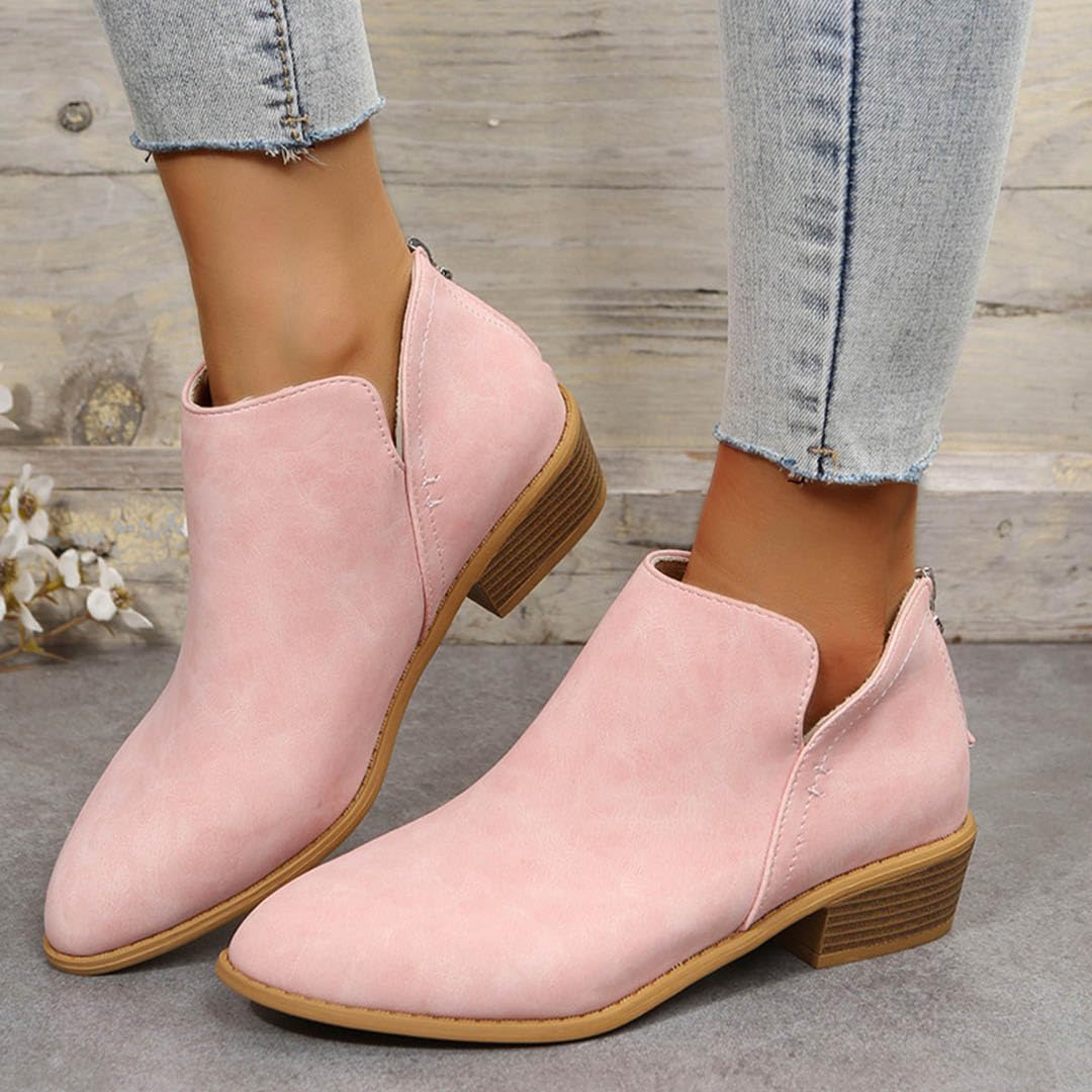 Bkebge Women's Ankle Boots - Low Heel Round Toe Suede Booties | Non-Slip Casual & Hiking Shoes | UK Size 5 Pink | Perfect for Everyday Wear, Office & Outdoor Activities