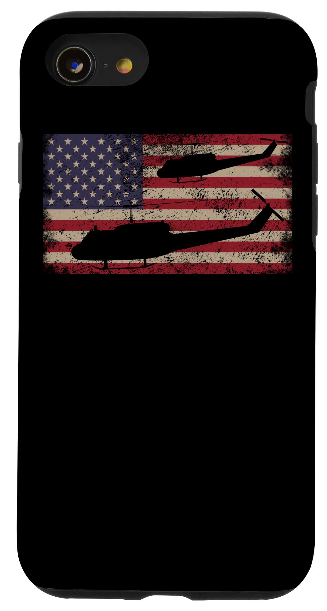 iPhone SE (2020)/7/8 UH-1 Huey Helicopter American Flag Phone Case - Patriotic Military Style Cover for Apple iPhone SE 2nd Gen, iPhone 7 & 8 - Perfect for Veterans Day, Memorial Day & 4th of July Celebrations