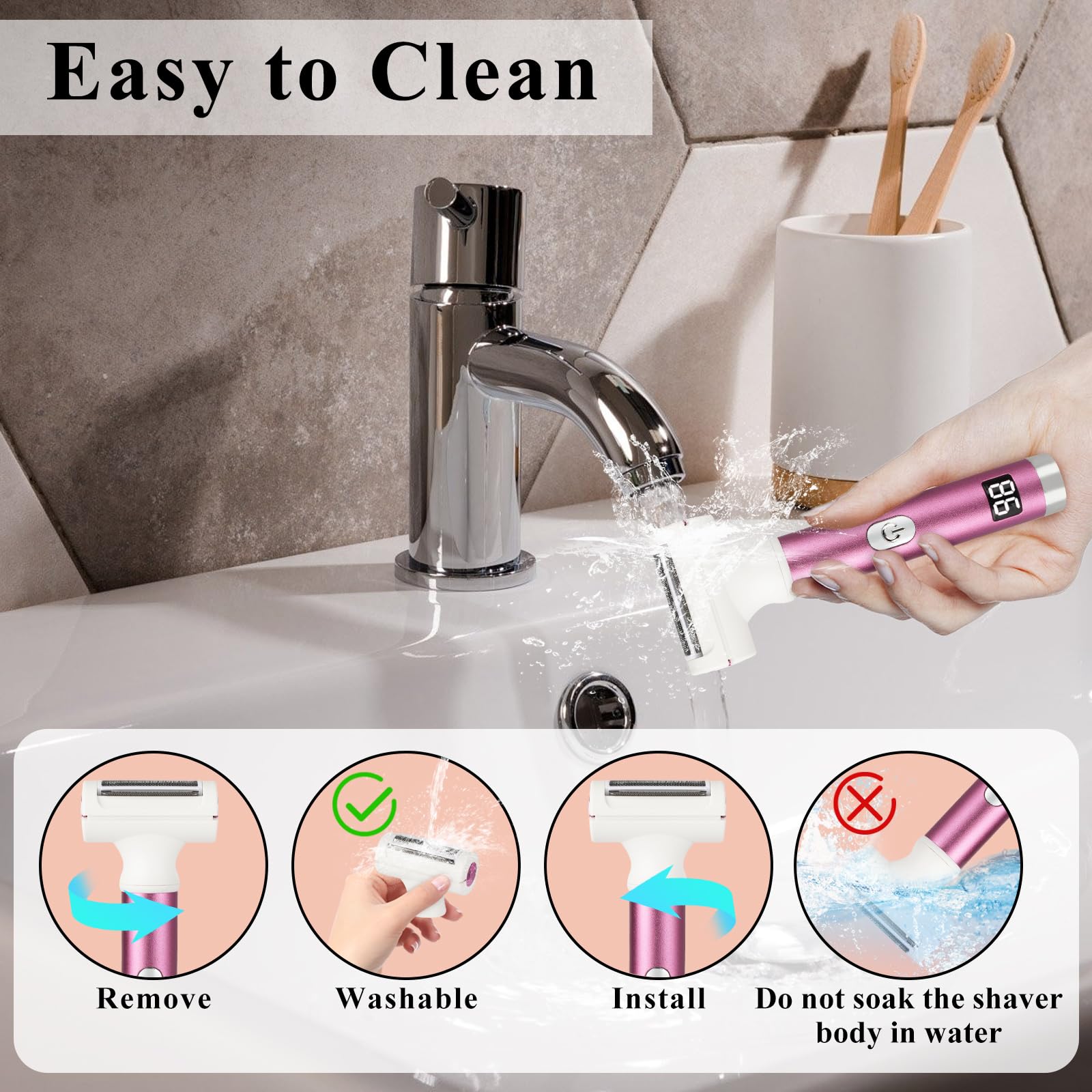 Electric Shaver for Women & Men - Wet/Dry Cordless Rechargeable Razor with 4 Attachments - LED Display Facial Hair Remover & Bikini Trimmer - Smooth Shaving for Face, Body & Legs - Perfect for Travel, Gym & Daily Grooming (Purple)