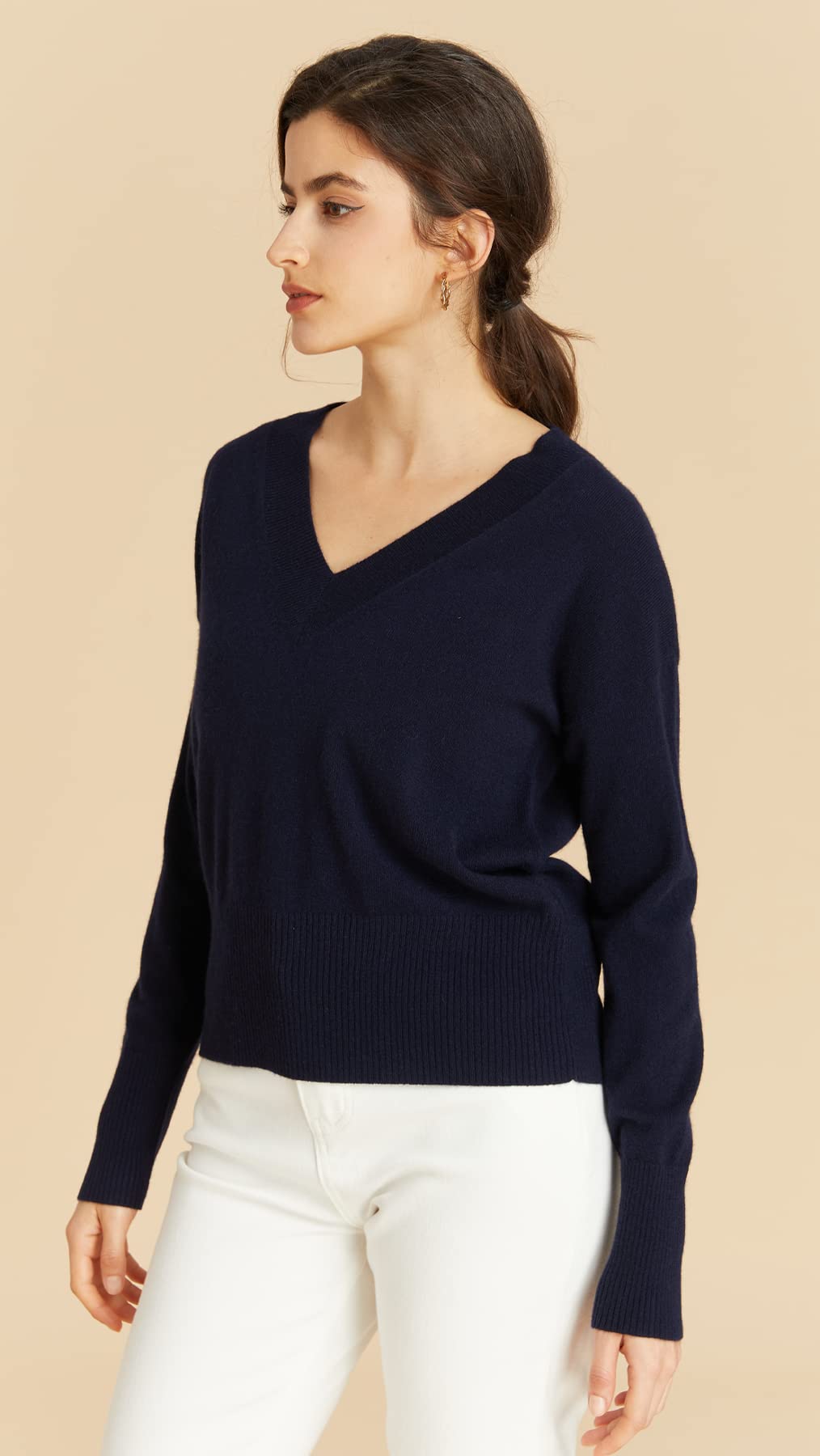 EURKEA 100% Cashmere Women's Deep V Neck Sweater - Soft Long Sleeve Pullover Top for Women | Perfect Gift for Her | Office Wear, Date Night & Winter Layering