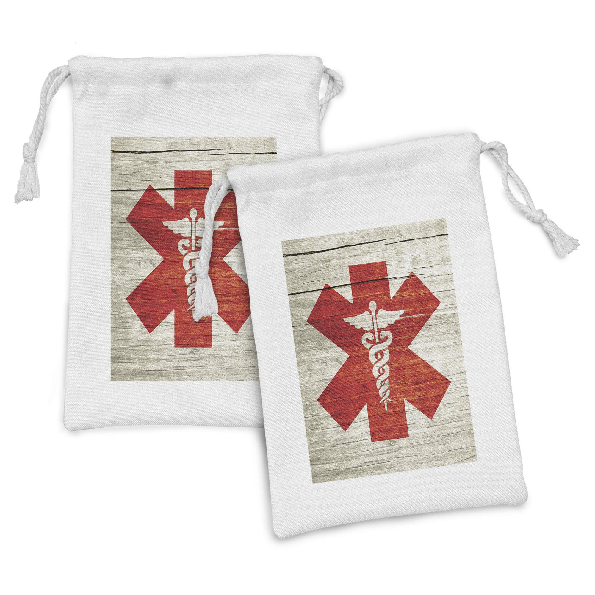 Ambesonne Rustic Fabric Pouch Set of 2 - Vintage Weathered Effect Drawstring Bags (9