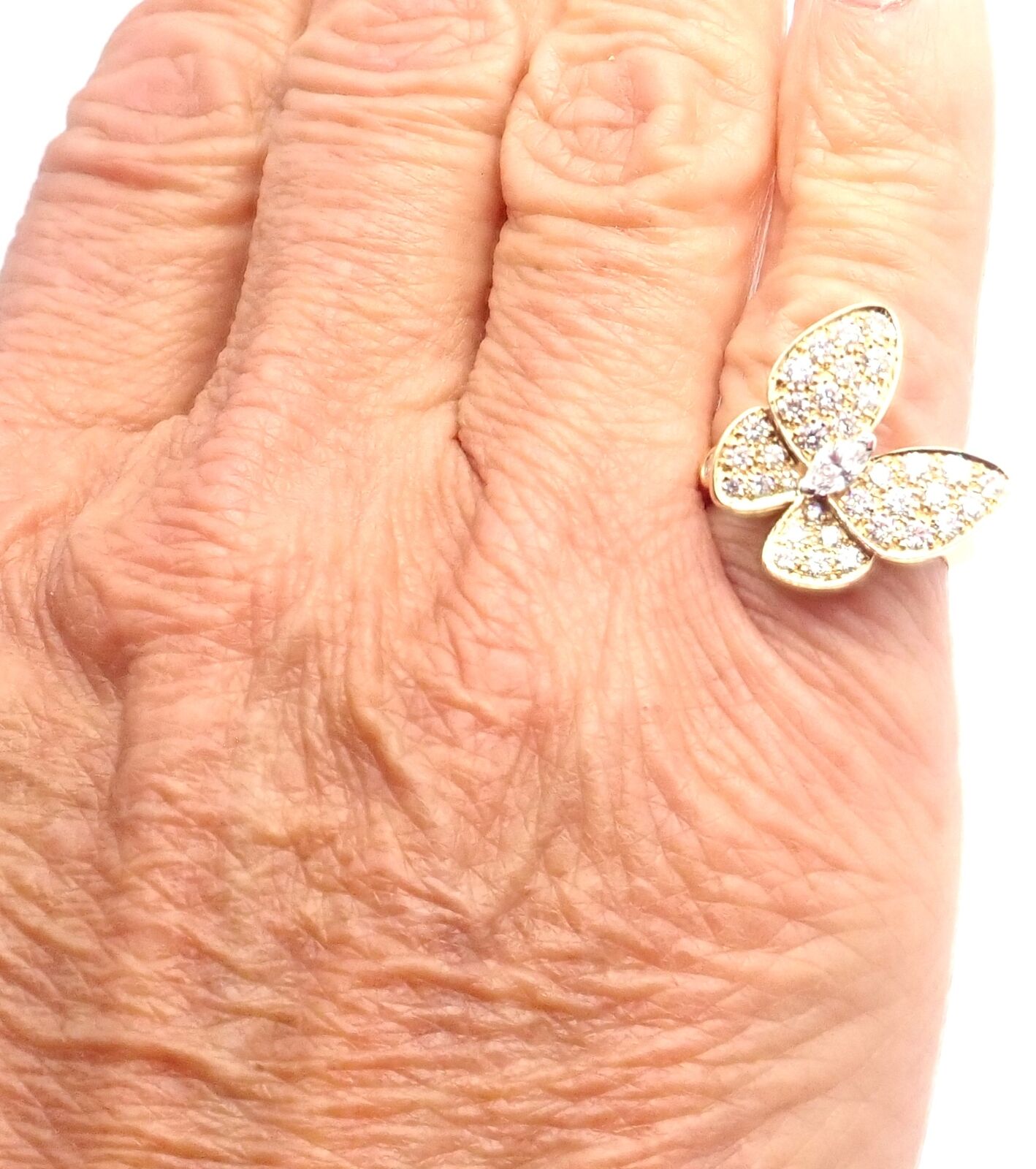 Authentic Van Cleef & Arpels 18k Yellow Gold Diamond Two Butterfly Ring with Certification - Luxury Jewelry Gift for Anniversary, Wedding & Special Occasions