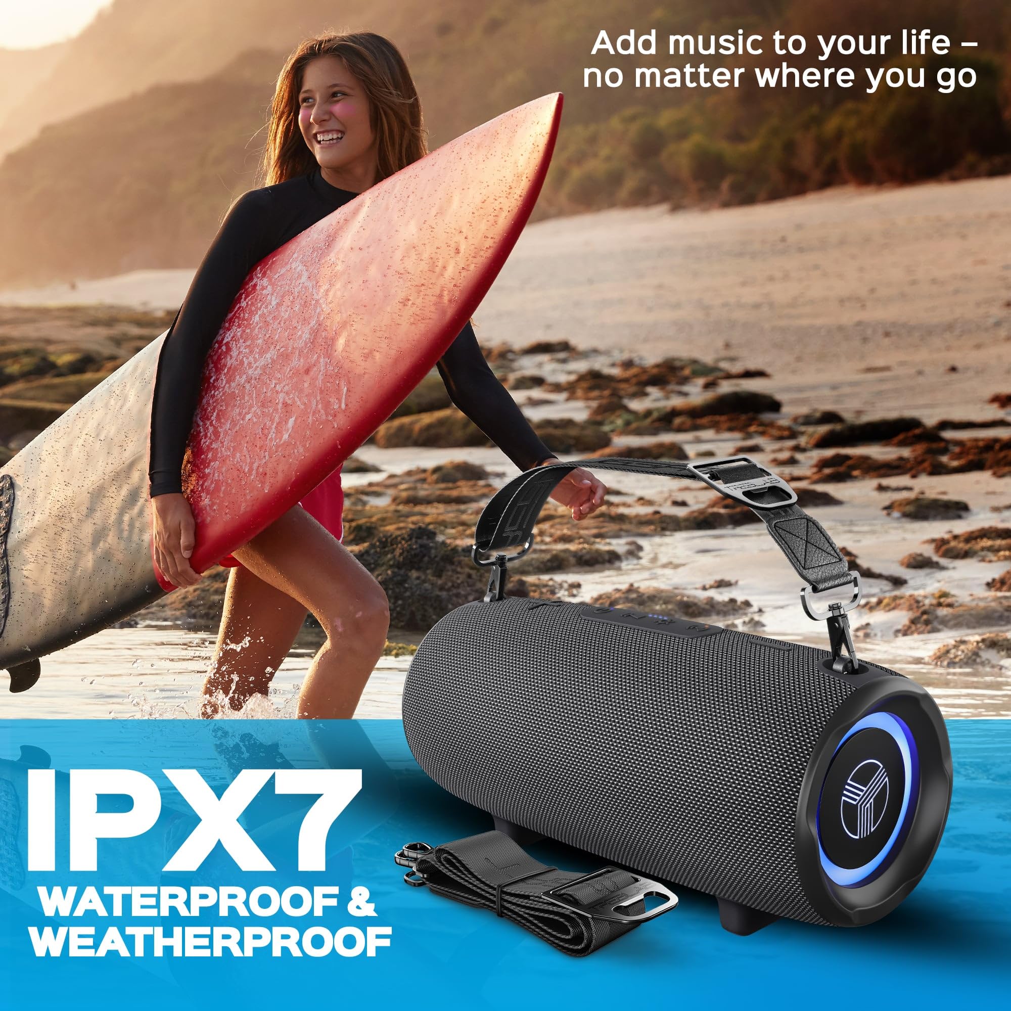 TREBLAB Ultra Loud Wireless Bluetooth Speaker - 60W Stereo Sound with Deep Bass, 20H Playtime, Built-in Power Bank, IPX6 Waterproof, Portable Speaker for Home, Outdoor, Travel, Beach, Party | Perfect for Camping, Workouts, Poolside & Backyard Gatherings