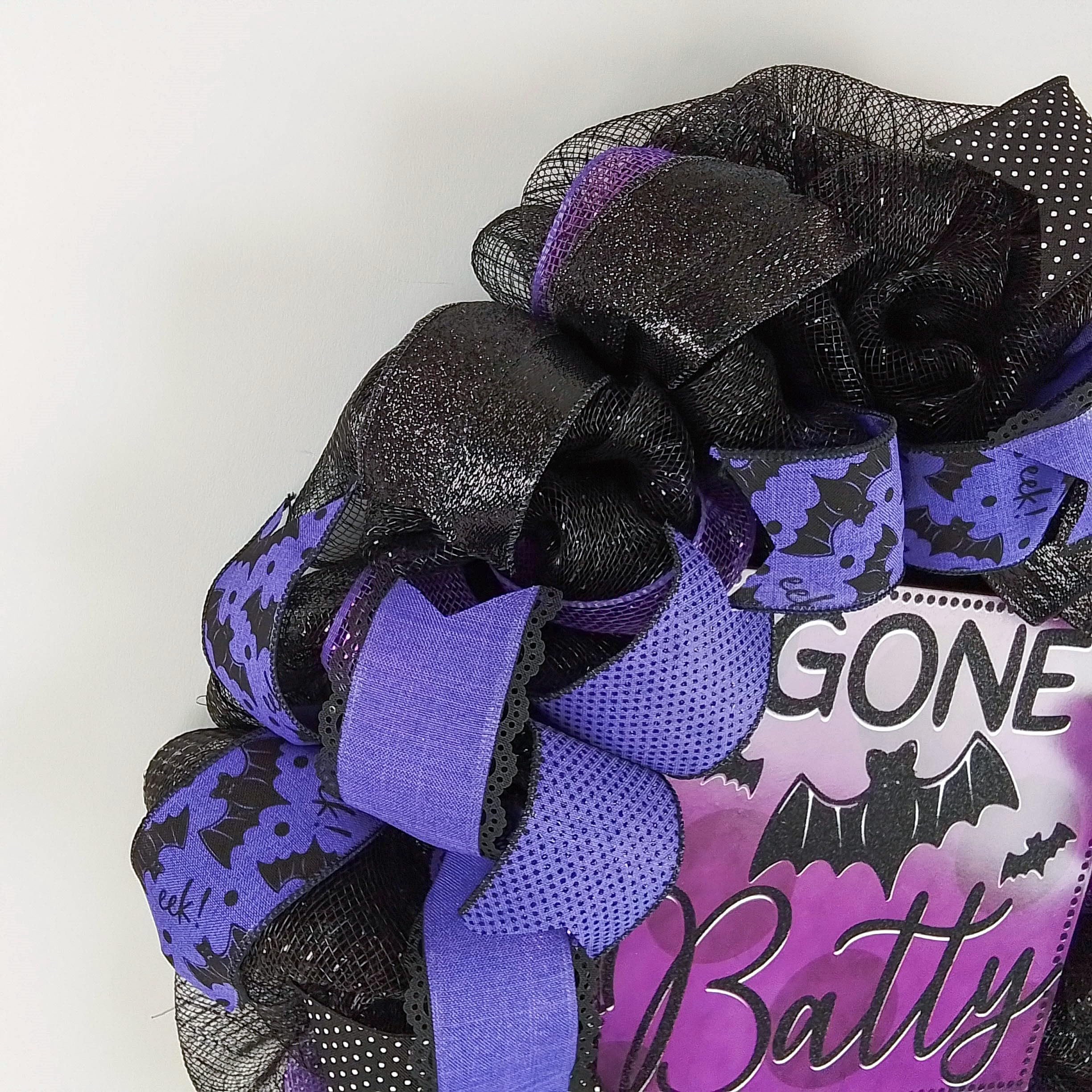 Halloween Bat Wreath for Front Door - Black & Purple Mesh Decor - Perfect for Spooky Home, Party & Outdoor Halloween Decorations