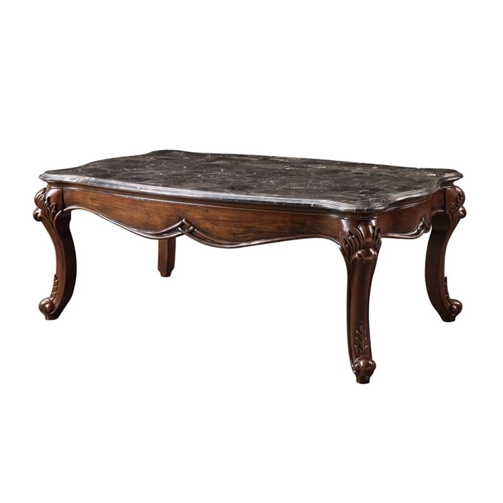 Acme Miyeon Rectangular Coffee Table with Marble Top & Cherry Wood Frame - Modern Living Room Furniture for Home Decor & Small Space