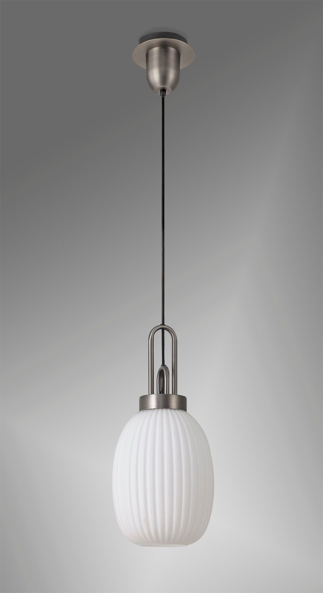 Cadiz 1-Light Pendant Light Fixture with 20cm Almond Ribbed Glass Shade, E27 Socket, IP20 Rated - Perfect for Kitchen Island, Dining Room, or Bedroom Lighting