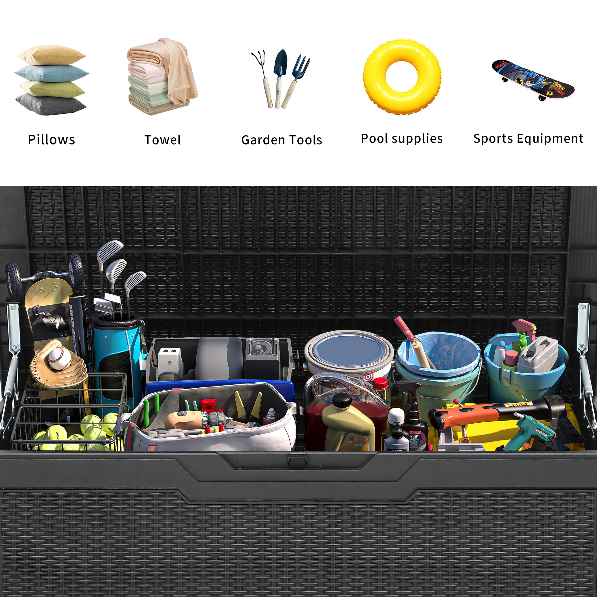 YITAHOME 100 Gallon Large Resin Deck Box - Outdoor Storage Box for Patio Furniture, Cushions, Garden Tools & Pool Supplies - Waterproof & Lockable (Black) - Perfect for Backyard, Deck, and Poolside Organization