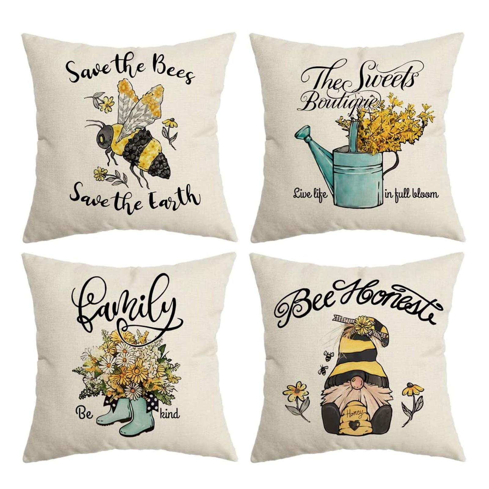 Honeybees Decorative Square Pillow Covers - Soft Cushion Cases for Sofa, Couch, Bedroom - Perfect for Home Decor, Living Room Accents & Cozy Comfort (Set of 2)