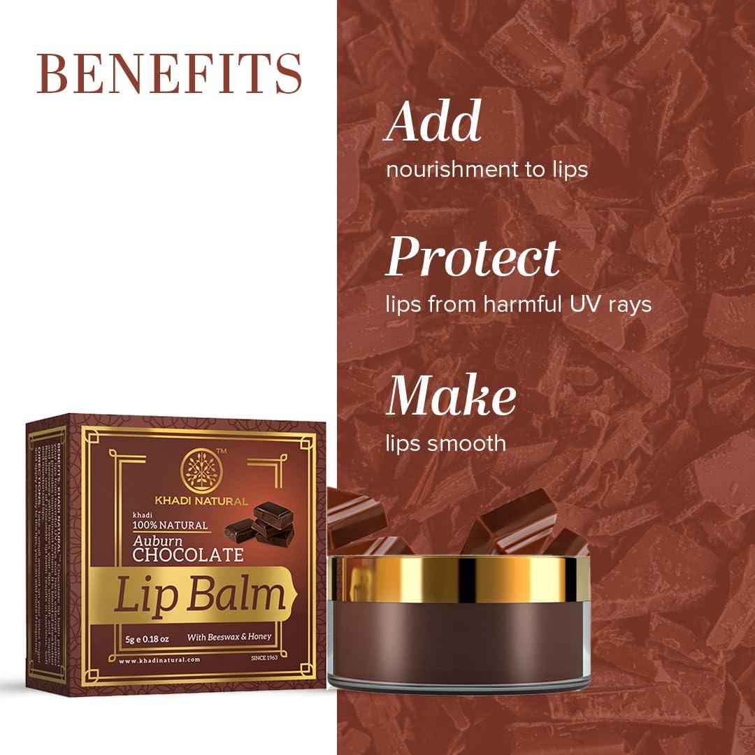 KHADI NATURAL Chocolate Lip Balm with Beeswax & Honey - Moisturizing & Nourishing - 5g (Pack of 2) - Perfect for Dry Lips, Winter Care & Daily Hydration
