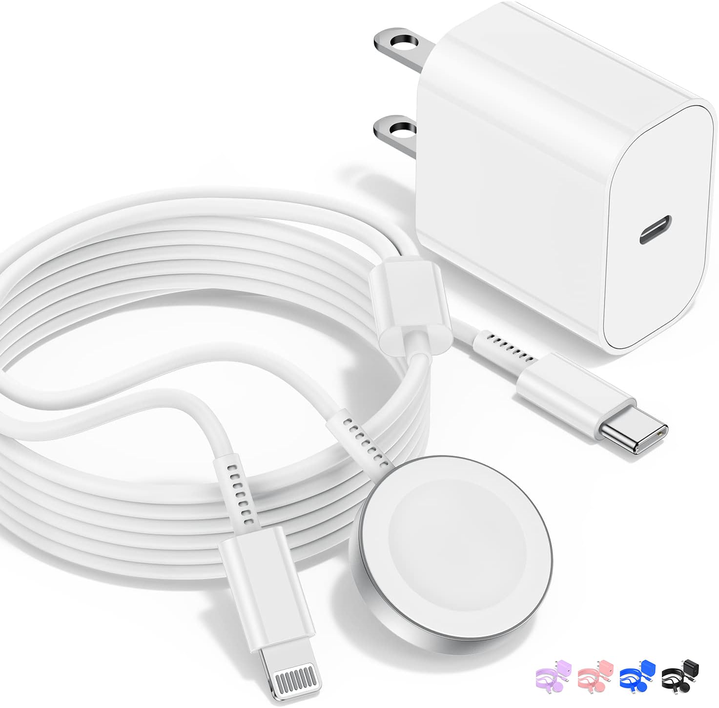 2 in 1 Magnetic Fast Charging Cable for Apple Watch & iPhone - 6ft USB-C Charger with 20W Power Adapter - Compatible with Apple Watch Ultra/Series 9/8/7/6/5/4/3/SE & iPhone 14/13 (White) - Perfect for Travel, Office and Home Charging