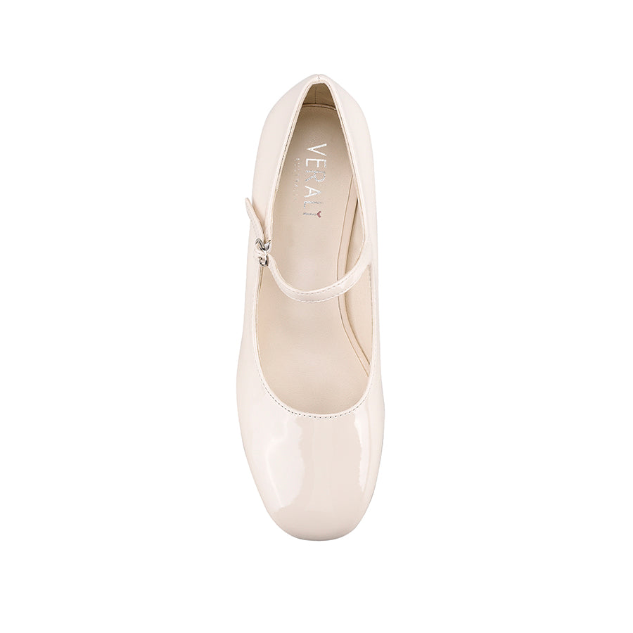 Kenna Mary Jane Block Heels Women's Shoes - Bone White Patent Leather Chunky Heel Pumps for Work, Office & Wedding | Comfortable Dress Shoes for Women