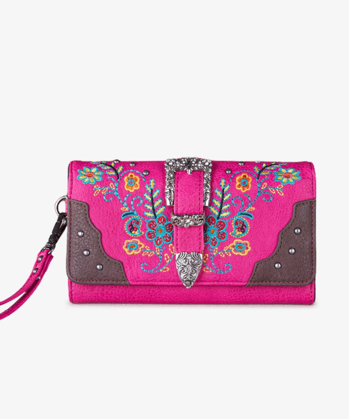 Montana West Floral Embroidered Buckle Wallet for Women - Stylish Leather Clutch with RFID Protection | Perfect for Everyday Use, Travel & Special Occasions