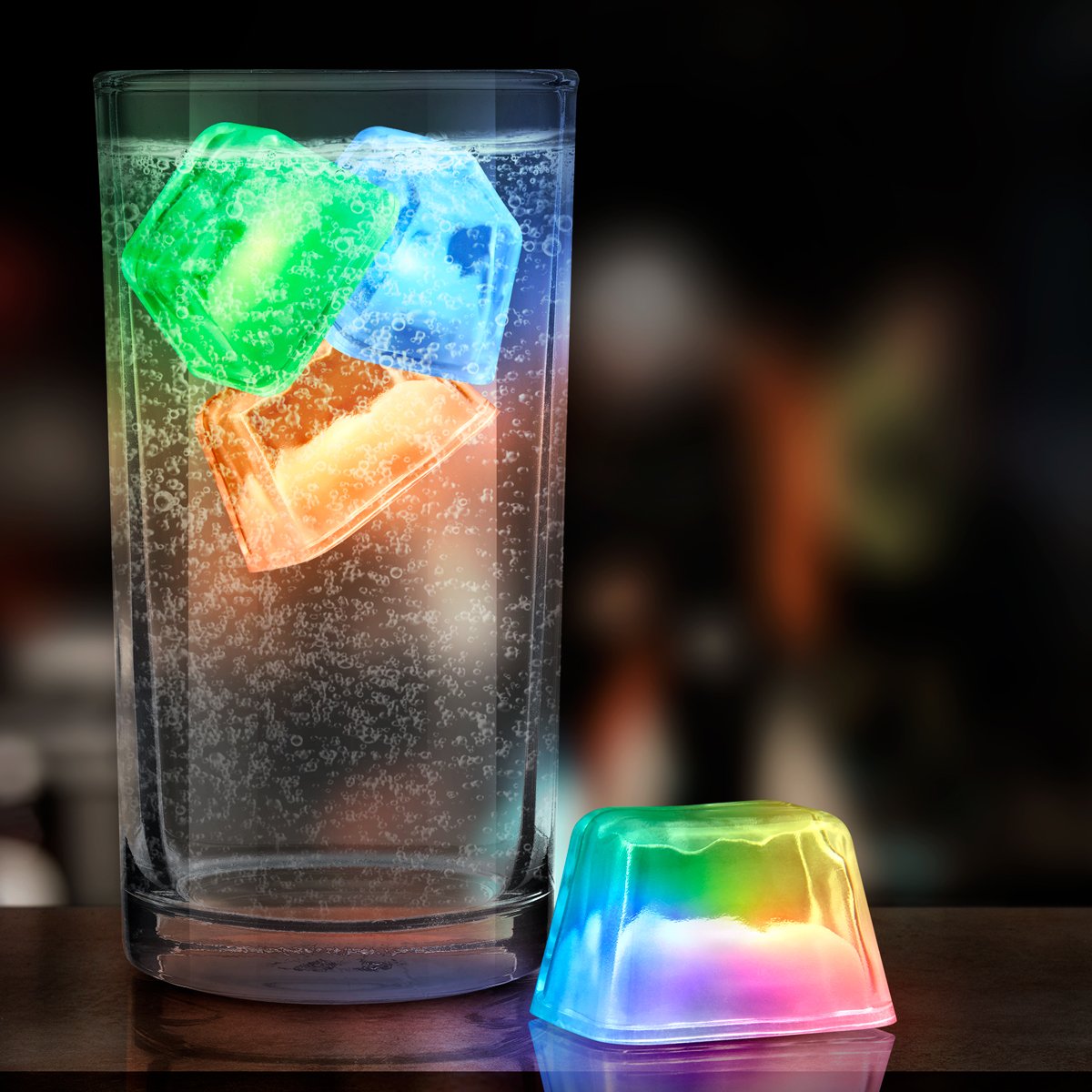 Multicolored LED Light Up Ice Cubes - 12 Pack Glow in The Dark Reusable Ice Cubes for Drinks, Cocktails & Parties - Cool & Fun Bar Accessories for Halloween, Christmas & Nightclubs