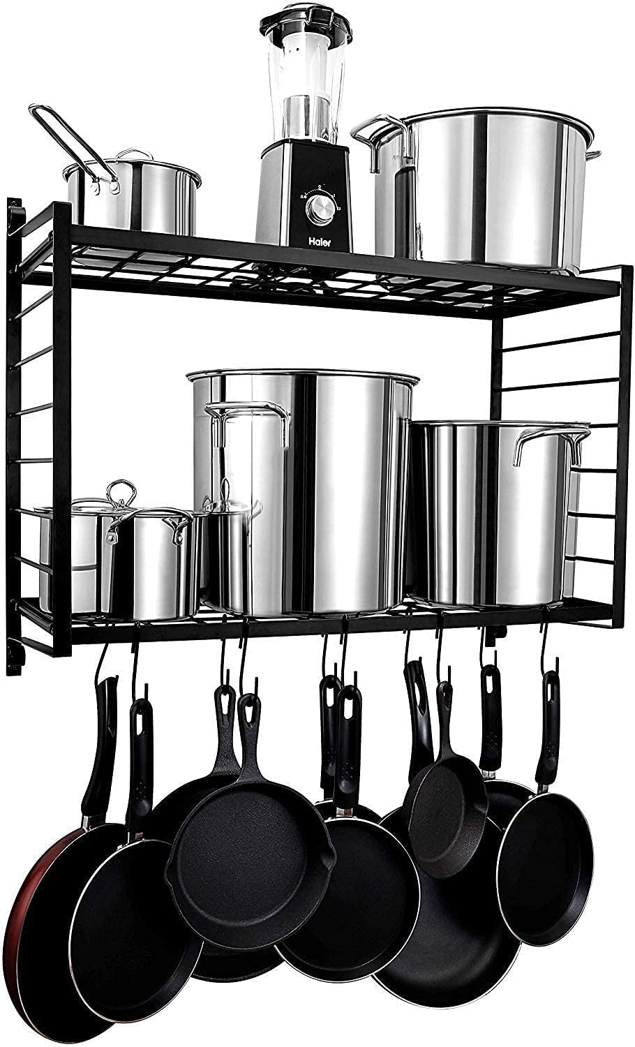 Space-Saving Wall-Mounted Pan Pot Rack with Hooks - Kitchen Organizer for Cookware Storage & Utensil Hanging | Retro Style Wall Decor for Small Kitchens & Apartment Cooking Spaces