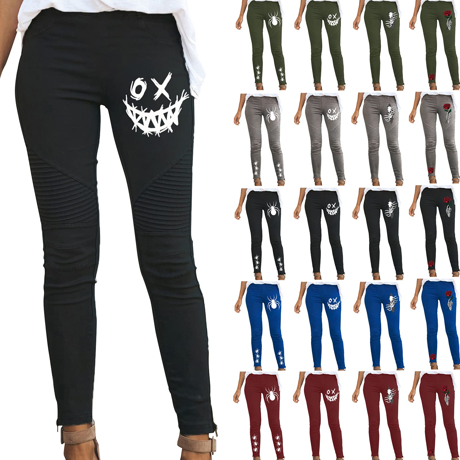VEZAD Women's Halloween Printed High Waist Leggings - Glossy Tummy Control Yoga Pants for Workout, Party & Casual Wear | Slim Fit Stretchy Elastic Long Pants for Halloween Costume, Fitness & Daily Use