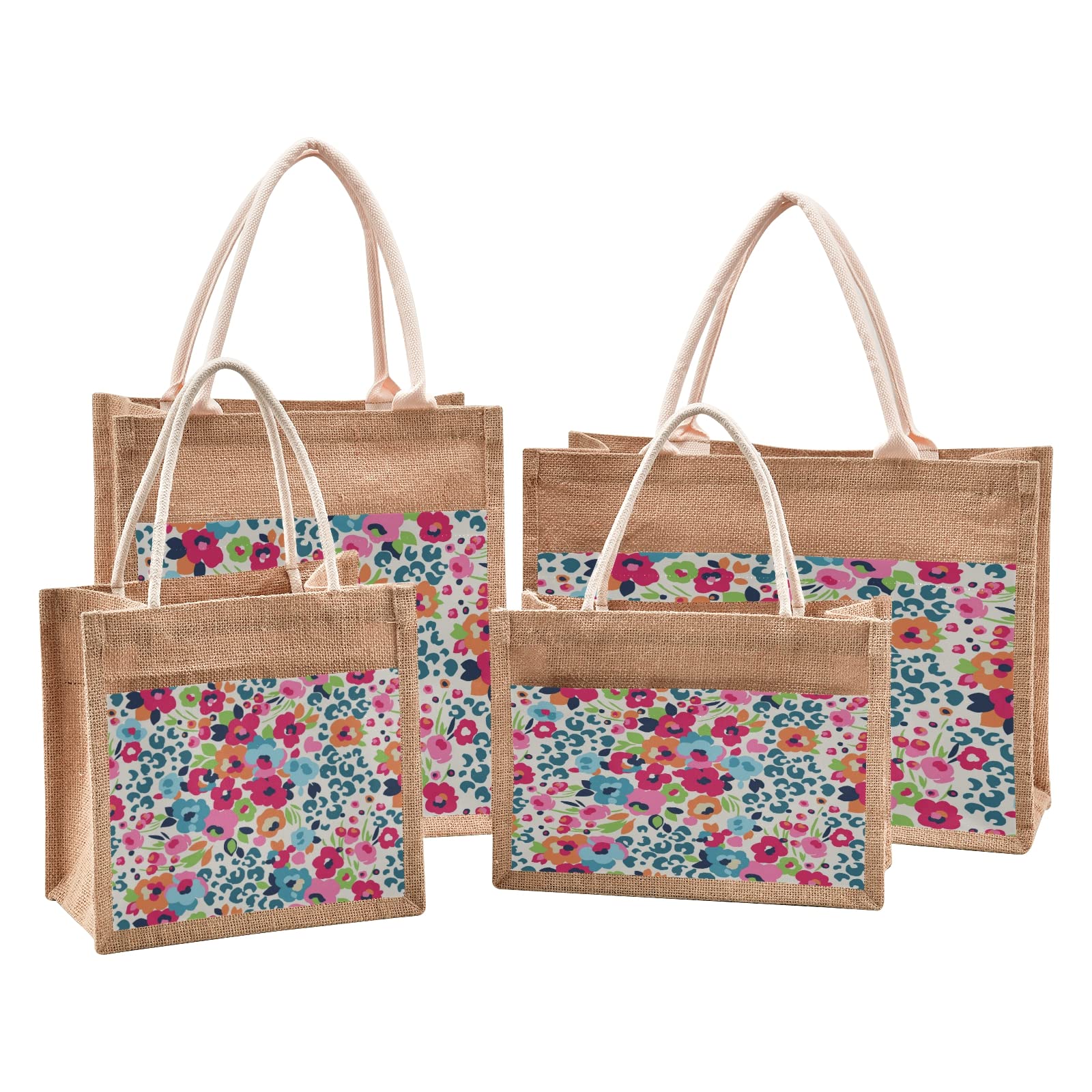 ALAZA Cute Flower Leopard Print Jute Tote Bag for Women - Eco-Friendly Grocery Shopping Bag with Sturdy Handles - Perfect for Outdoor Travel, Beach Trips & Farmers Market