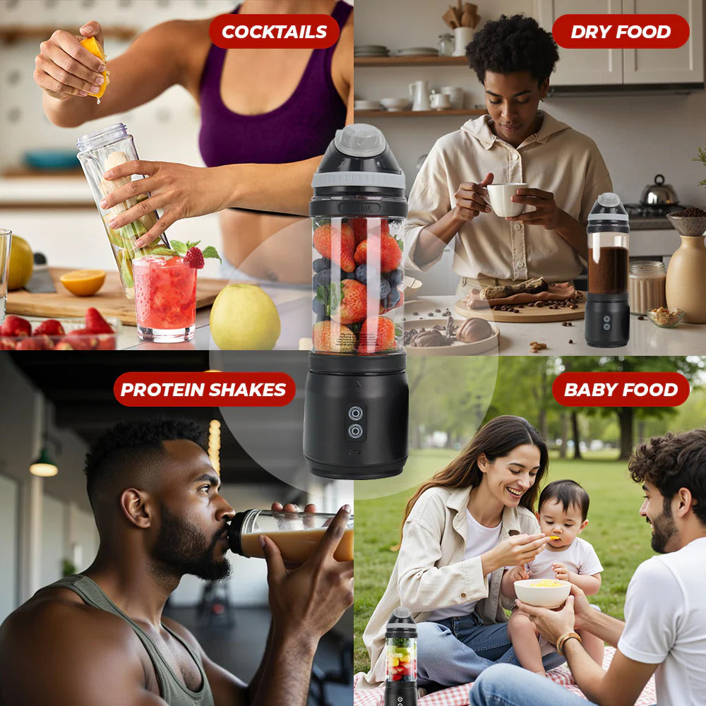Milex On the Go Blender Pro - Portable Personal Smoothie Maker for Fruits, Vegetables & Protein Shakes - Perfect for Gym, Office & Travel - USB Rechargeable & BPA Free