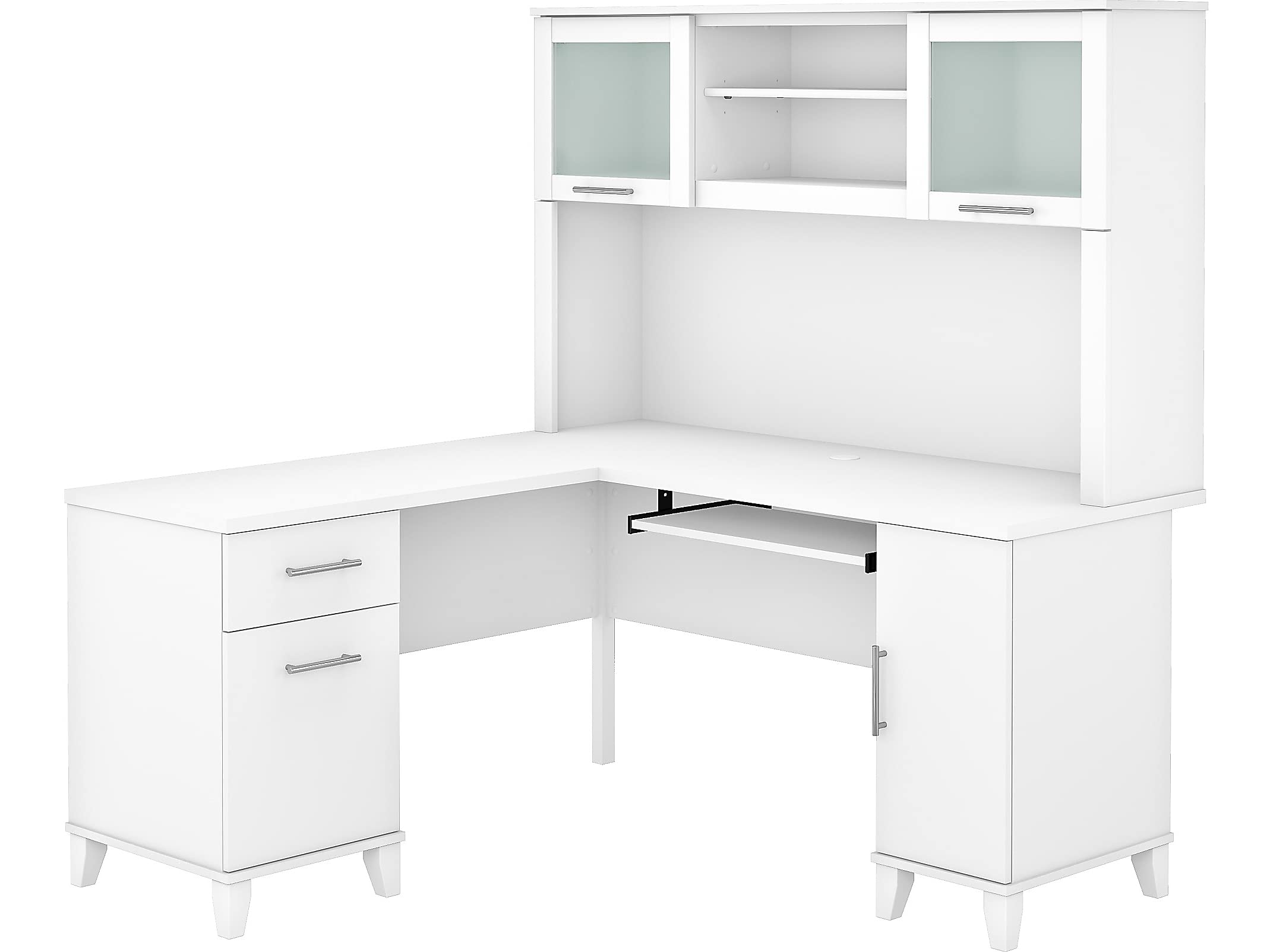 Bush Furniture Somerset White L-Shaped Desk with Hutch - Home Office Computer Desk with Storage, Drawers, Cabinets & Pullout Keyboard Tray | Study Table for Small Spaces, Work from Home Setup, Gaming Station & Remote Learning Workspace