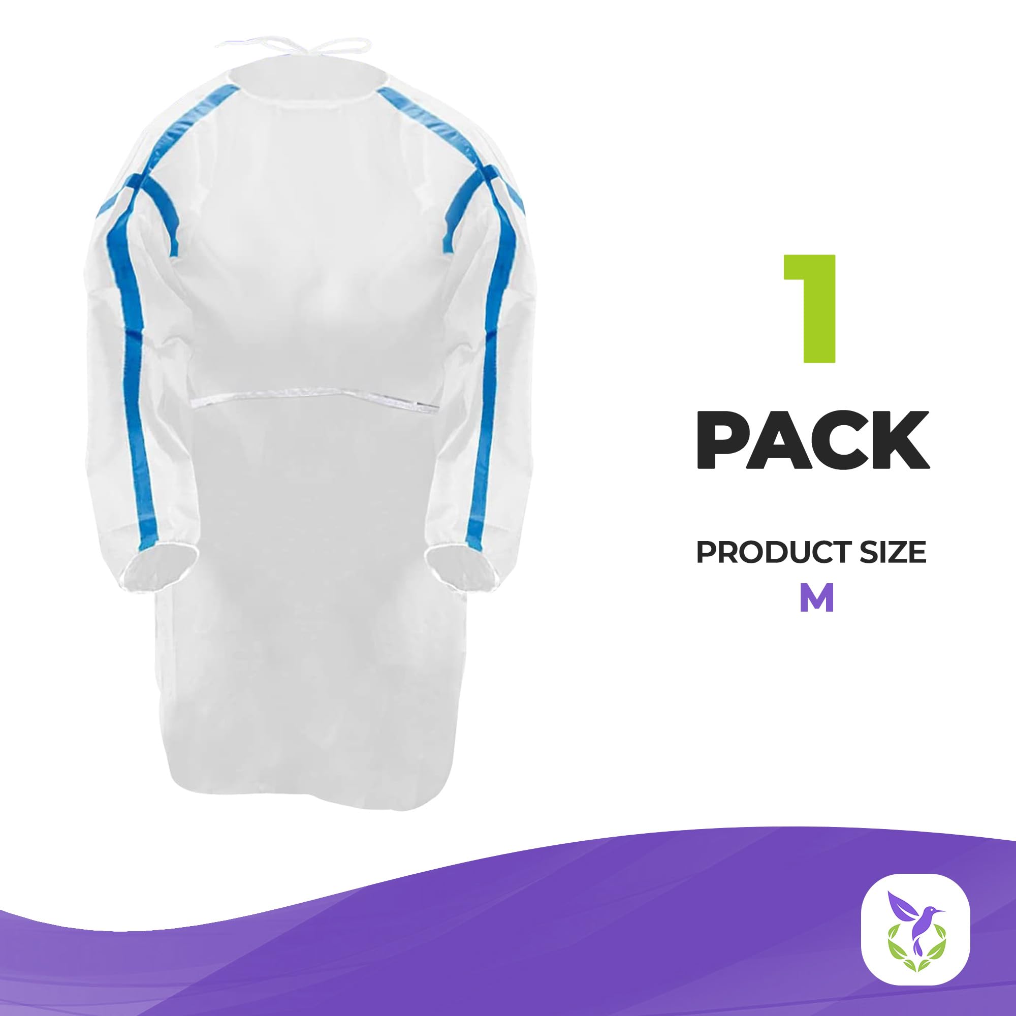 AMZ Medical Supply White Disposable Isolation Gown - Medium Size, Pack of 1 | 50 GSM Microporous Fabric with Sleeves, Elastic Wrist & Tie Back Closure | Ideal for Hospitals, Clinics & Home Healthcare Protection
